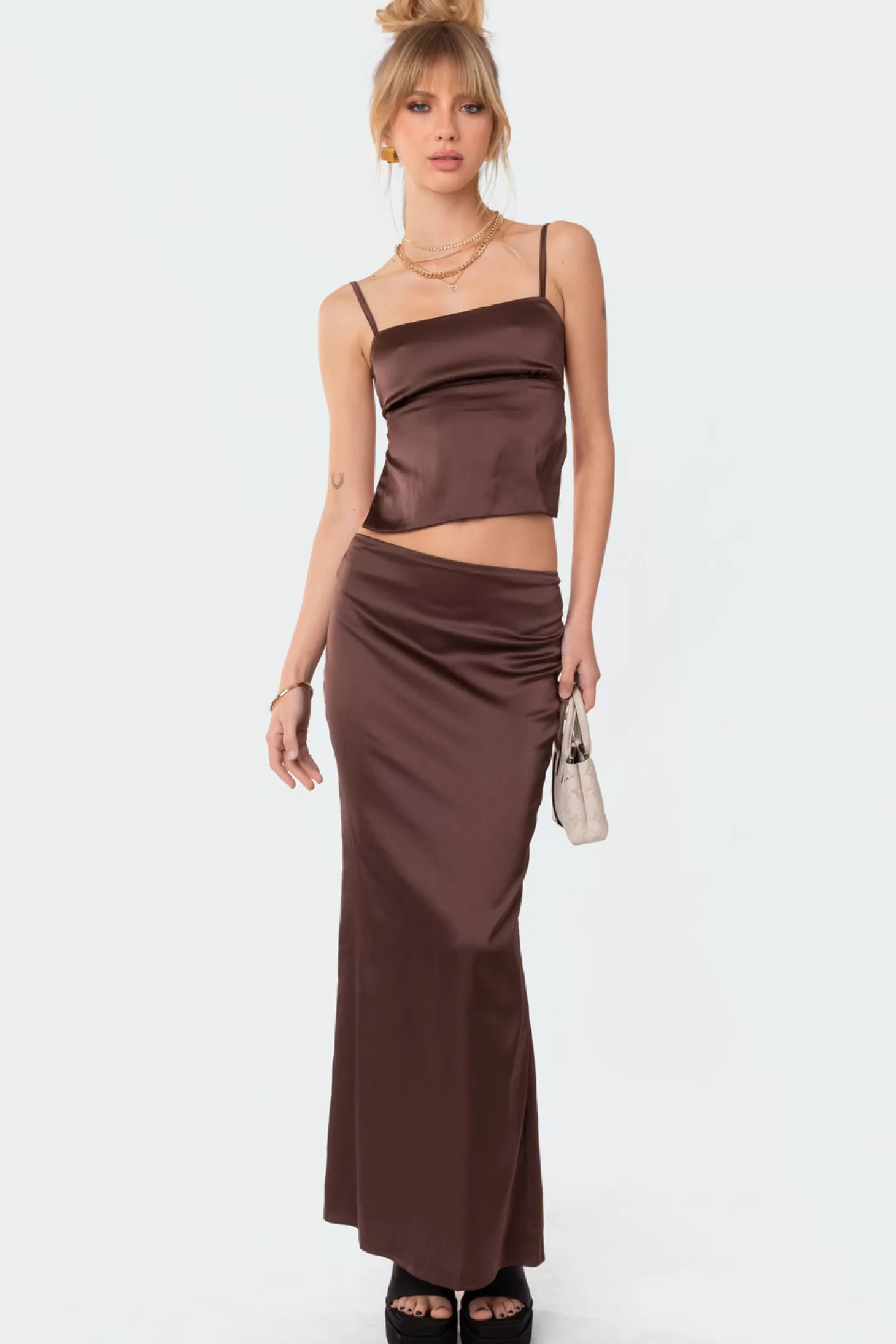 edikted Satin Low Rise Back Slit Maxi Skirt* Skirts | Skirts