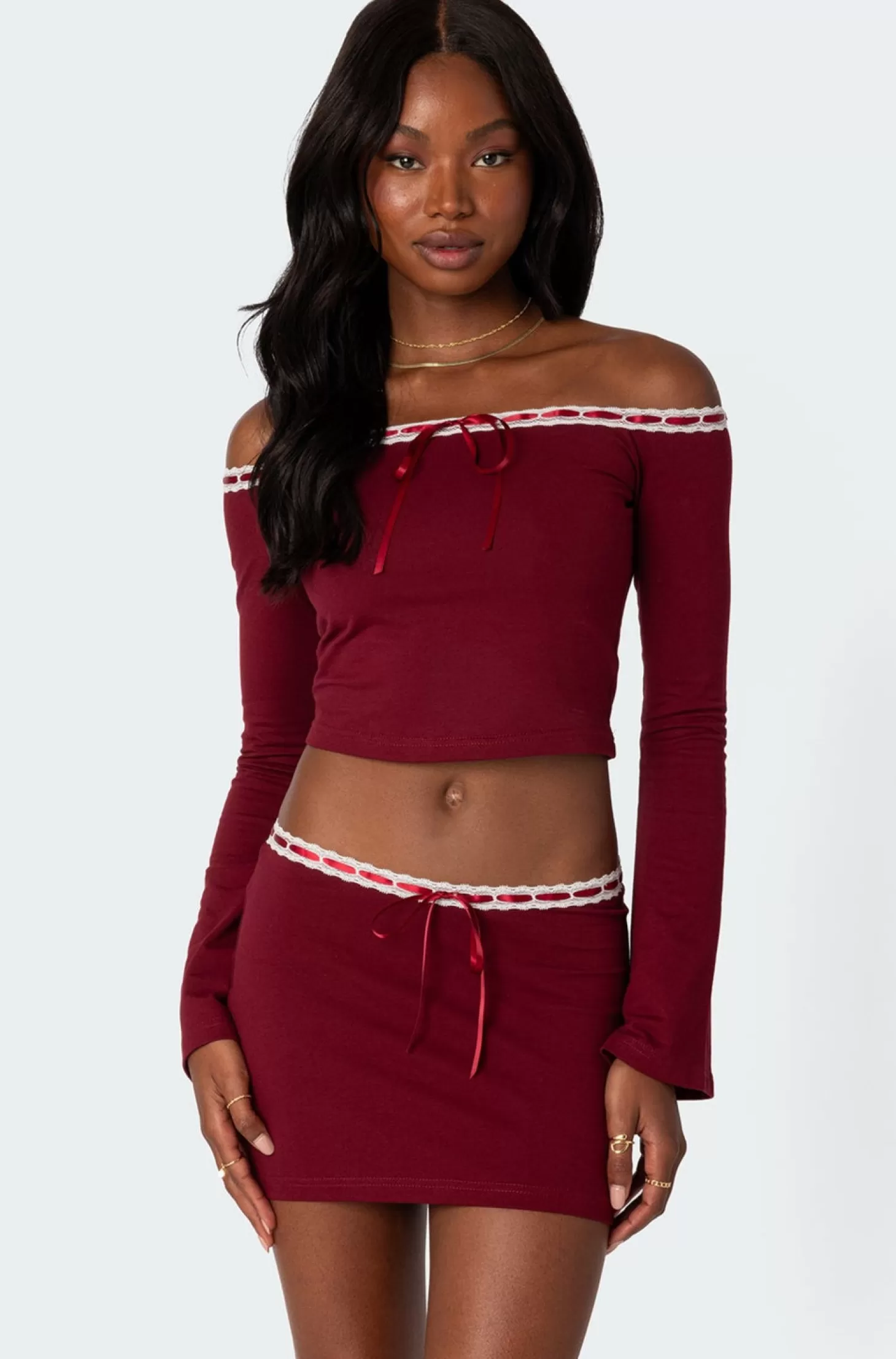 edikted Seline Ribbon Trim Top* Crop Tops | Long Sleeve Tops