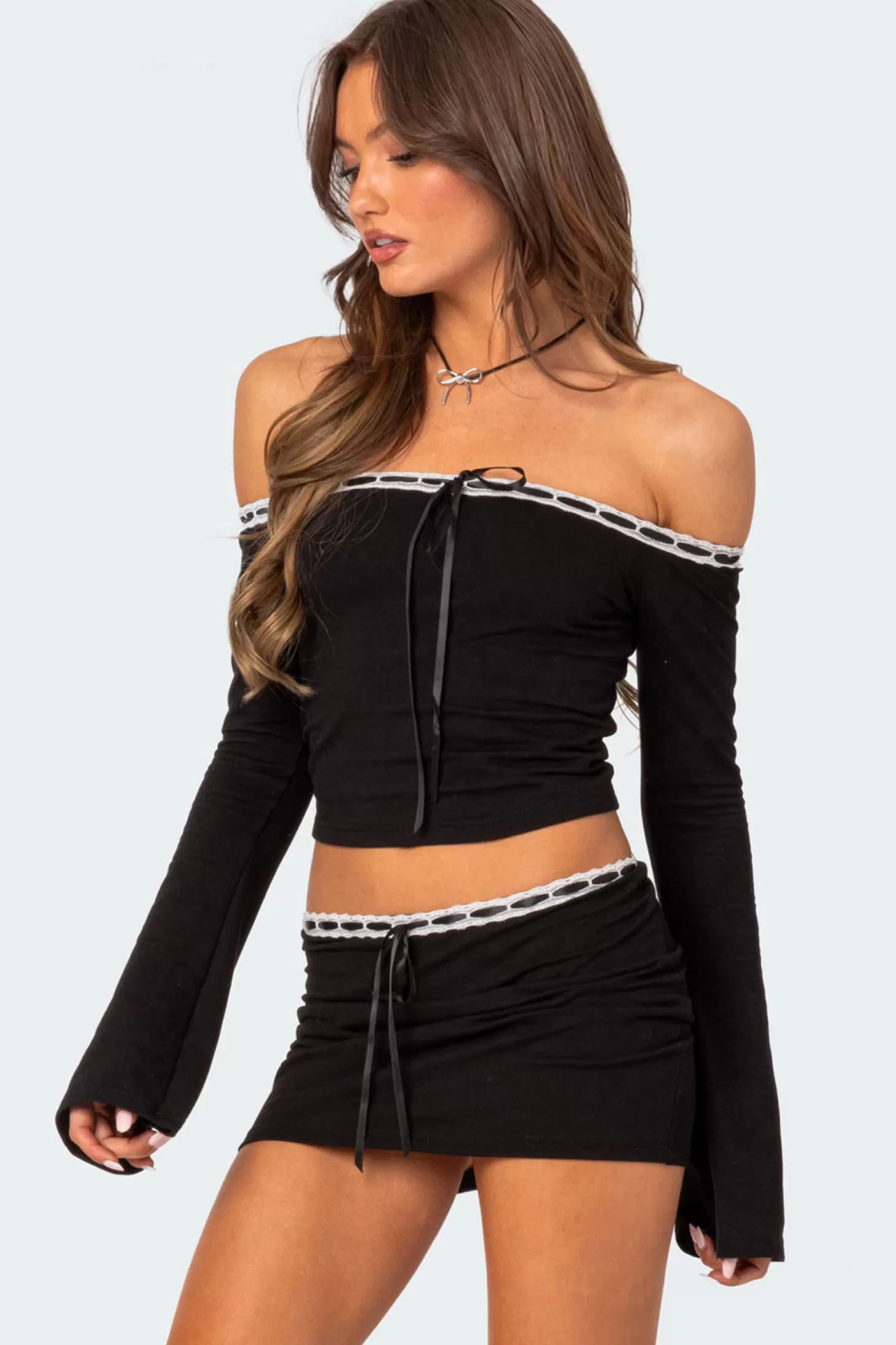 edikted Seline Ribbon Trim Top* Crop Tops | Long Sleeve Tops