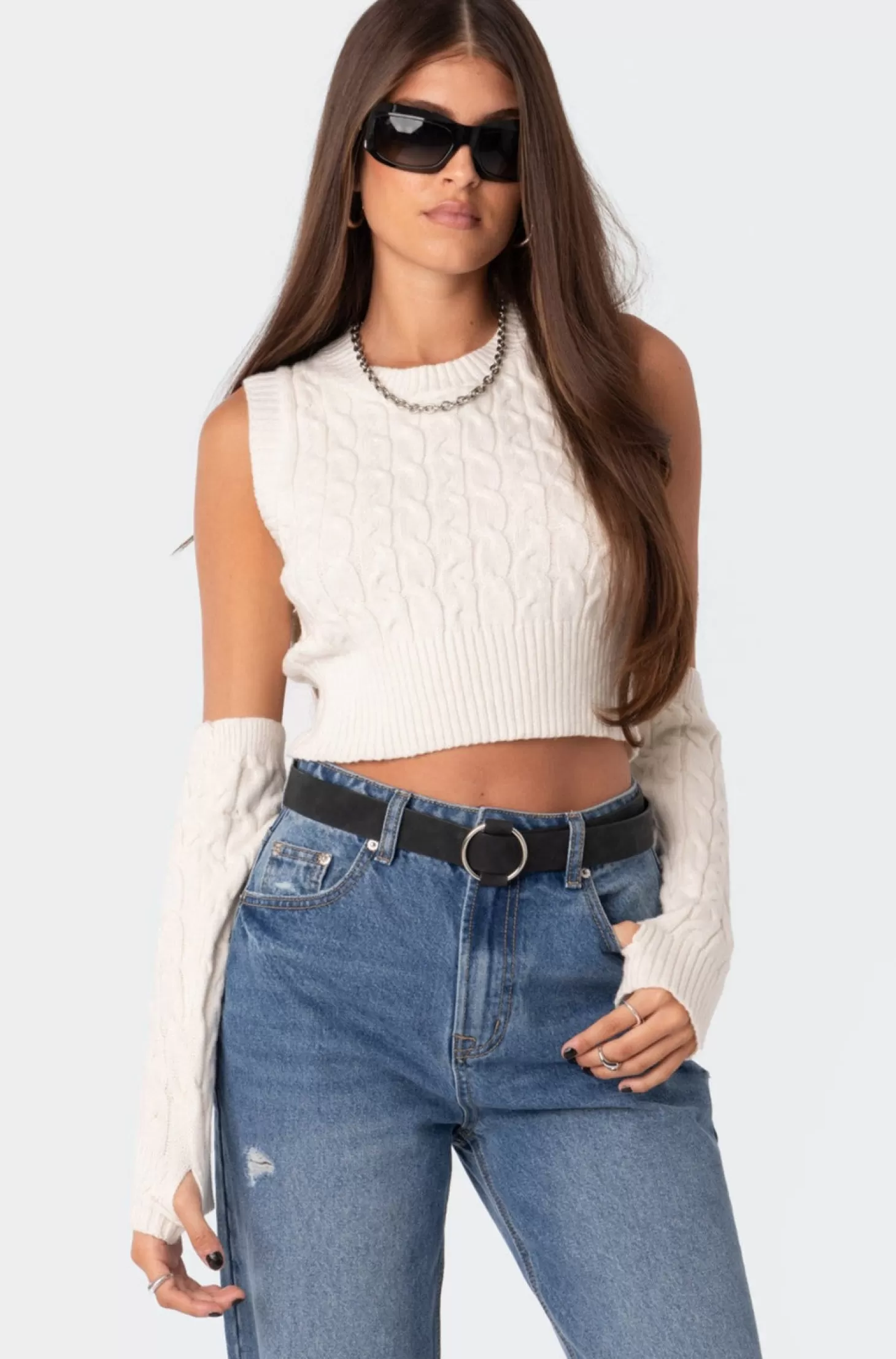 edikted Shay Cable Knitted Gloved Crop Top* Crop Tops | Knitted Tops