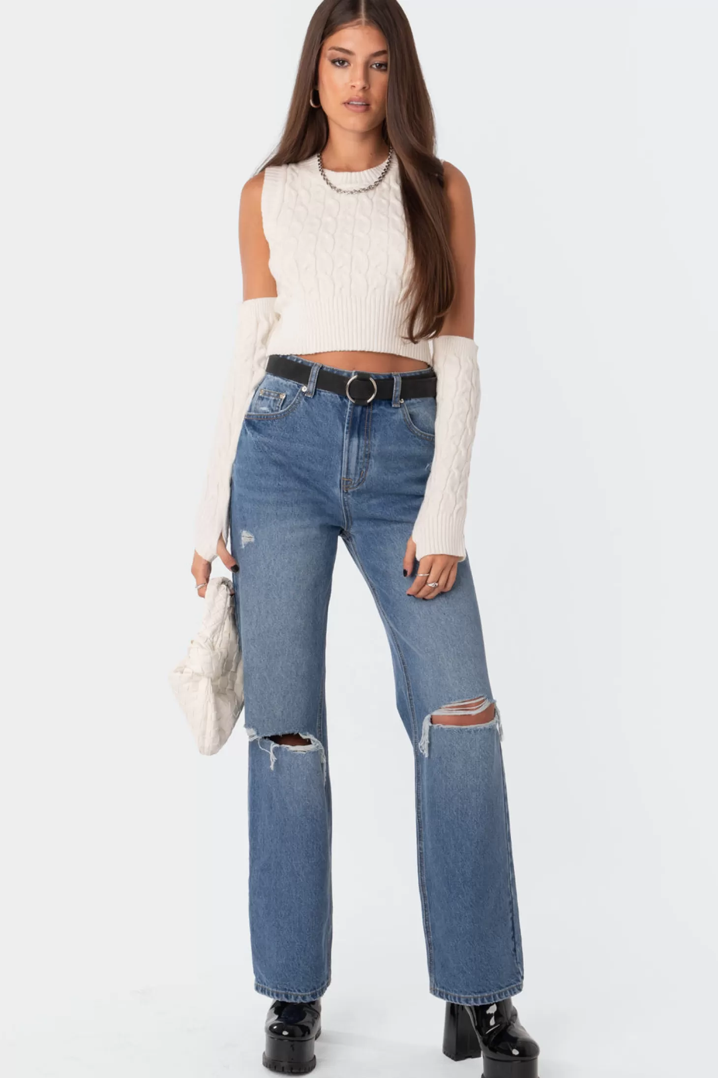 edikted Shay Cable Knitted Gloved Crop Top* Crop Tops | Knitted Tops