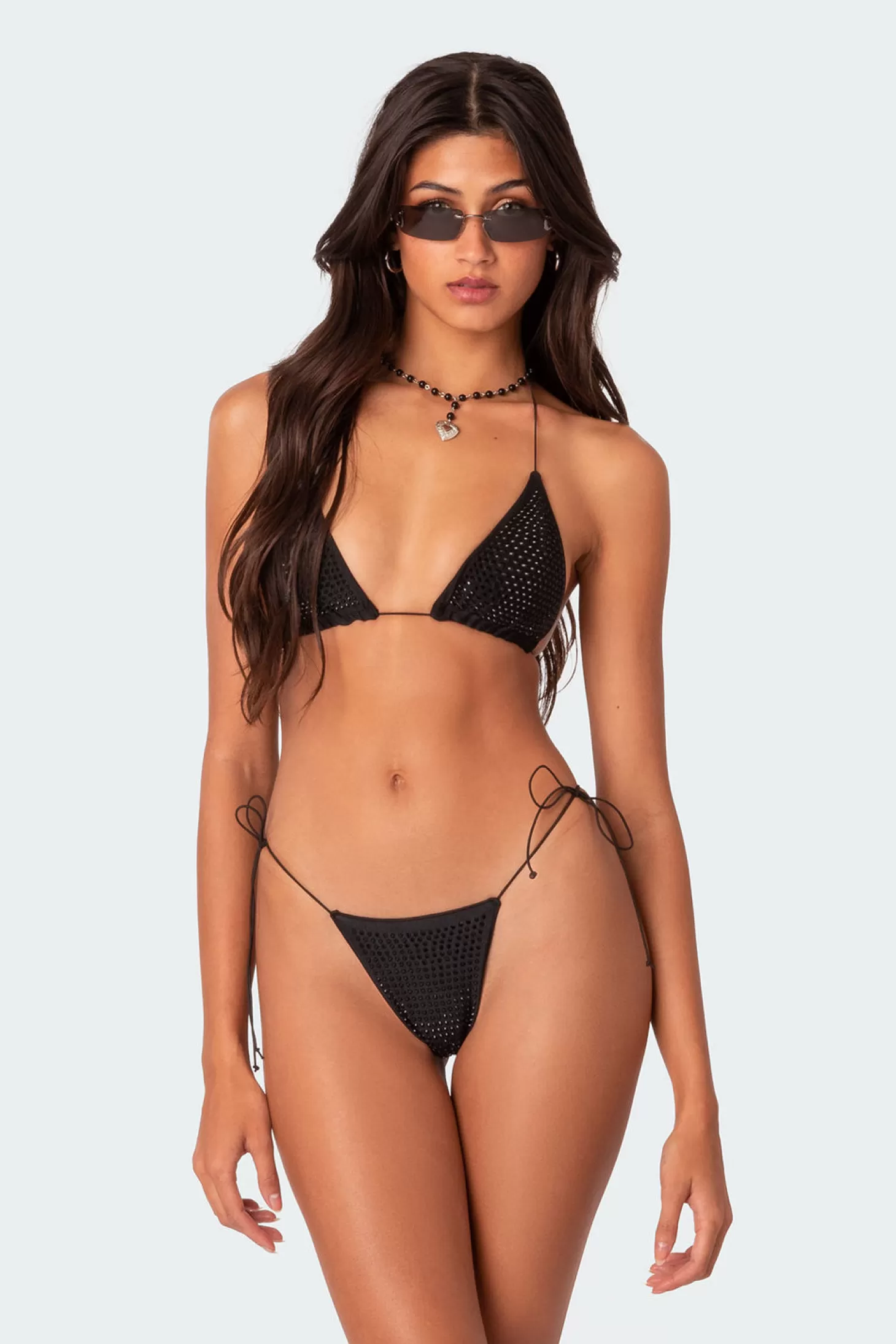 edikted Shimmer Rhinestone Triangle Bikini Top* Swim