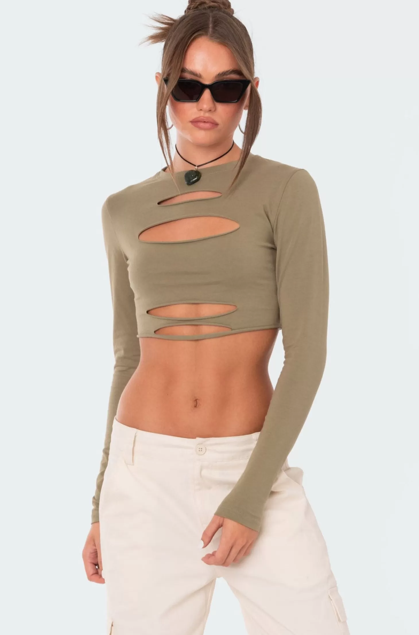 edikted Slashed Crop Top* Crop Tops | Long Sleeve Tops