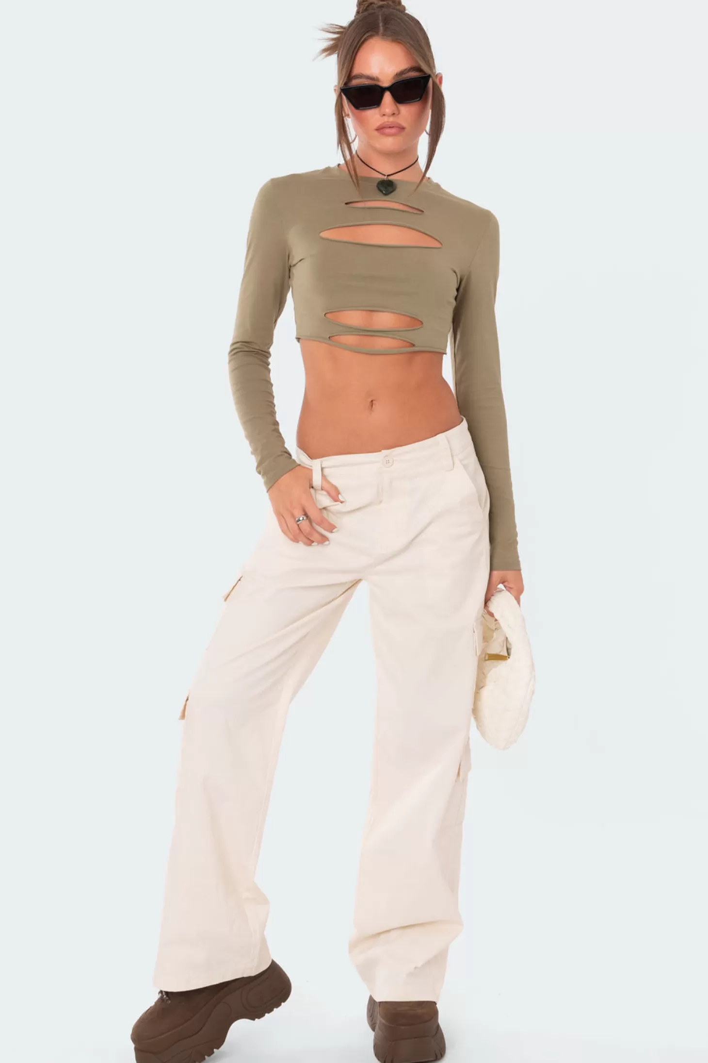 edikted Slashed Crop Top* Crop Tops | Long Sleeve Tops