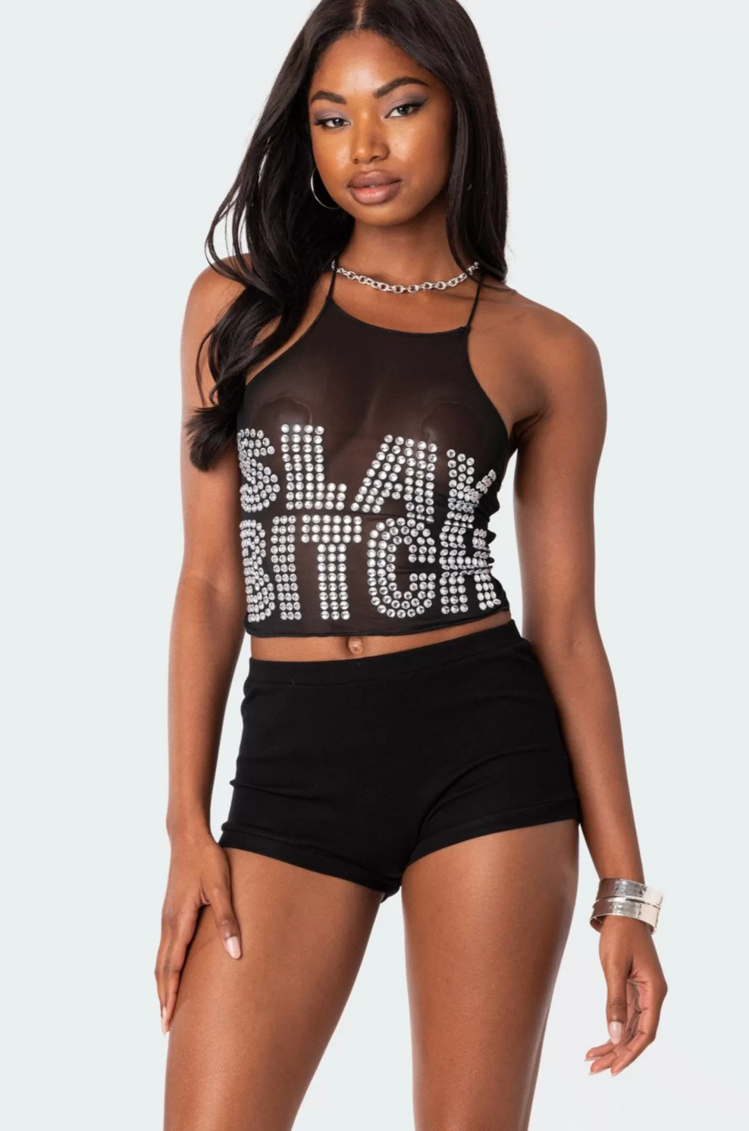 edikted Slay B Sheer Mesh Crop Top* Crop Tops | Graphic Tops