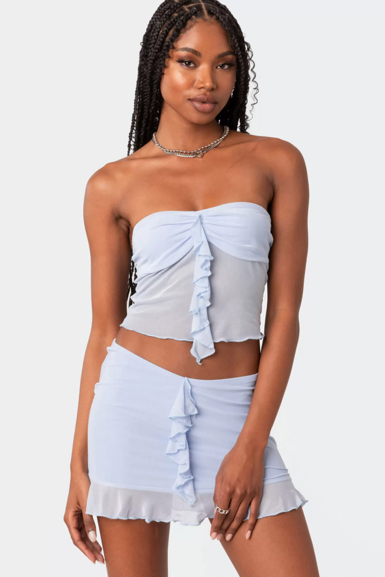 edikted Solange Ruffle Mesh Tube Top* Strapless Tops | Tops