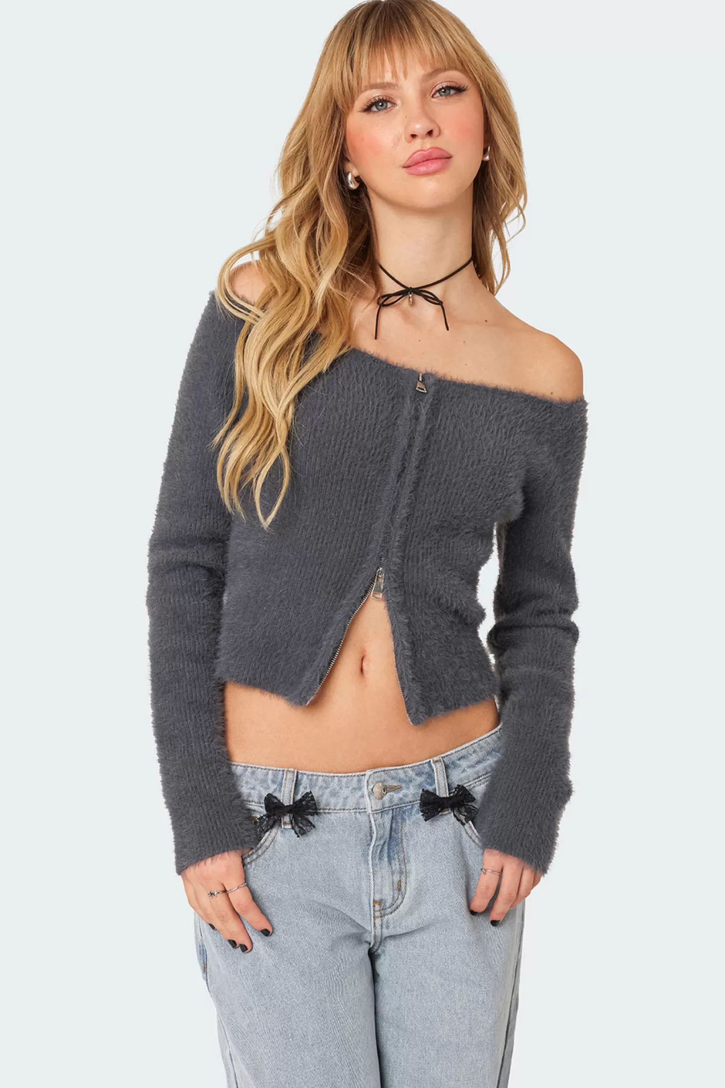 edikted Sonia Off Shoulder Fuzzy Knit Top* Long Sleeve Tops | Knitted Tops