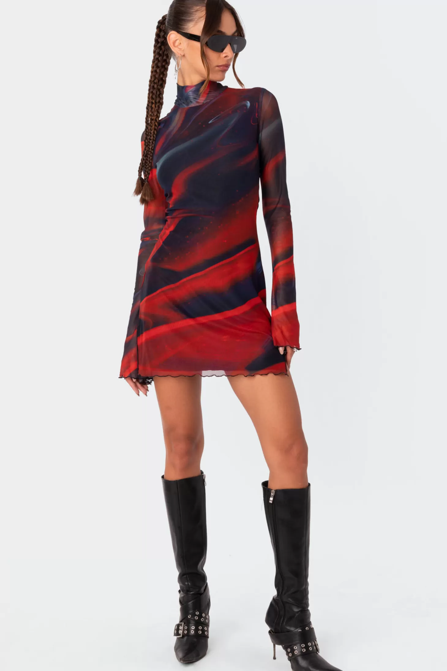 edikted Sparks Fly Side Slitted Mesh Mini Dress* Mini Dresses | Long Sleeve Tops