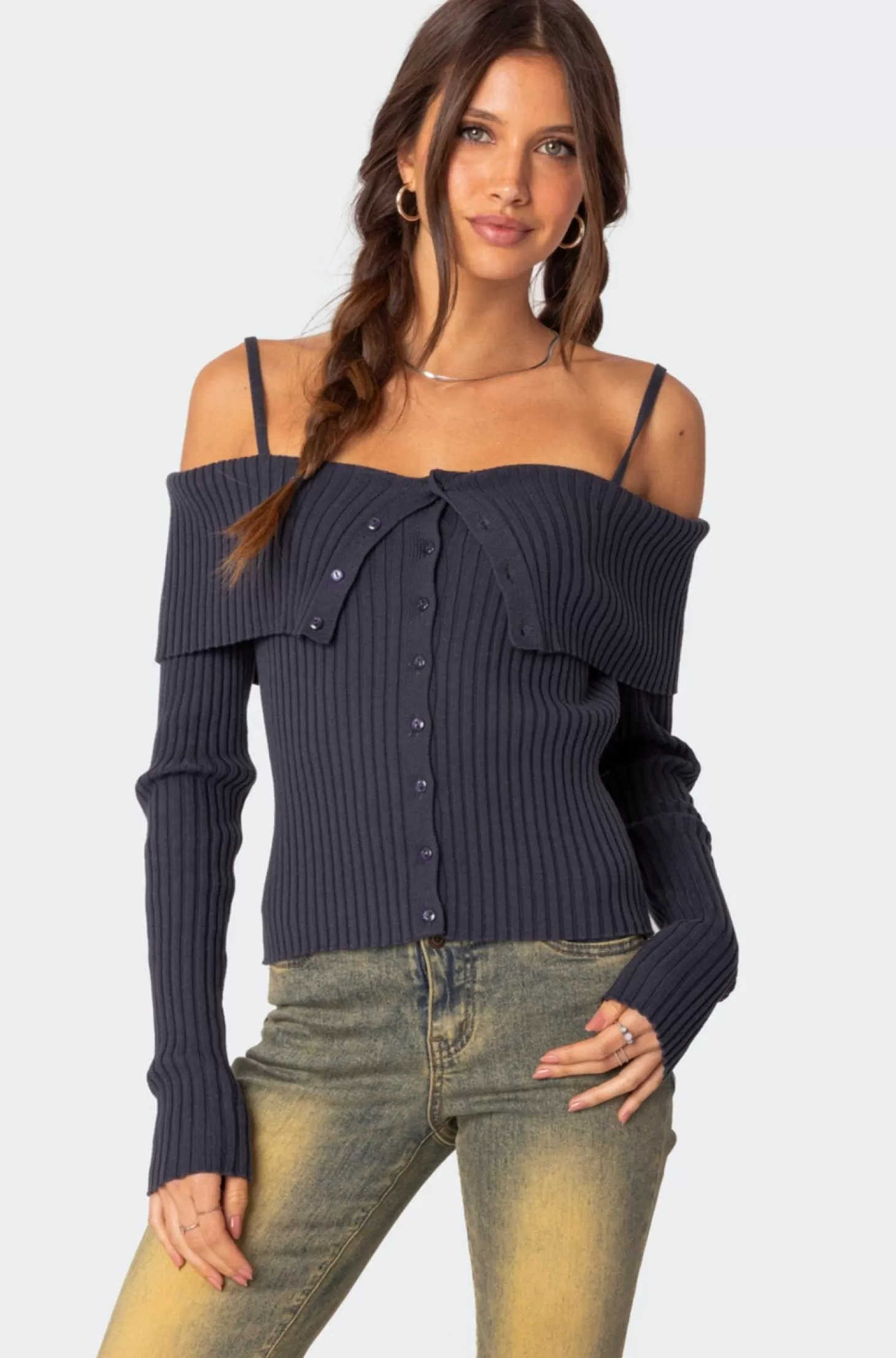 edikted Sparrow Fold Over Knit Top* Sweaters & Cardigans | Long Sleeve Tops