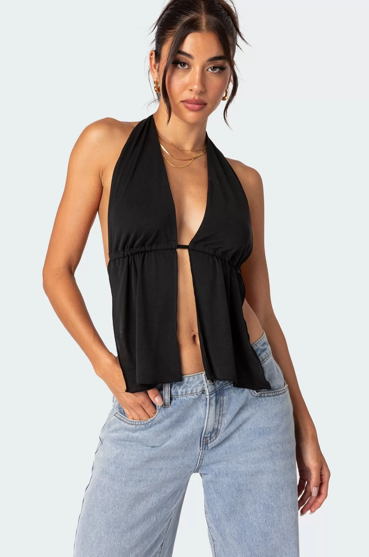 edikted Split Front Halter Top* Tops