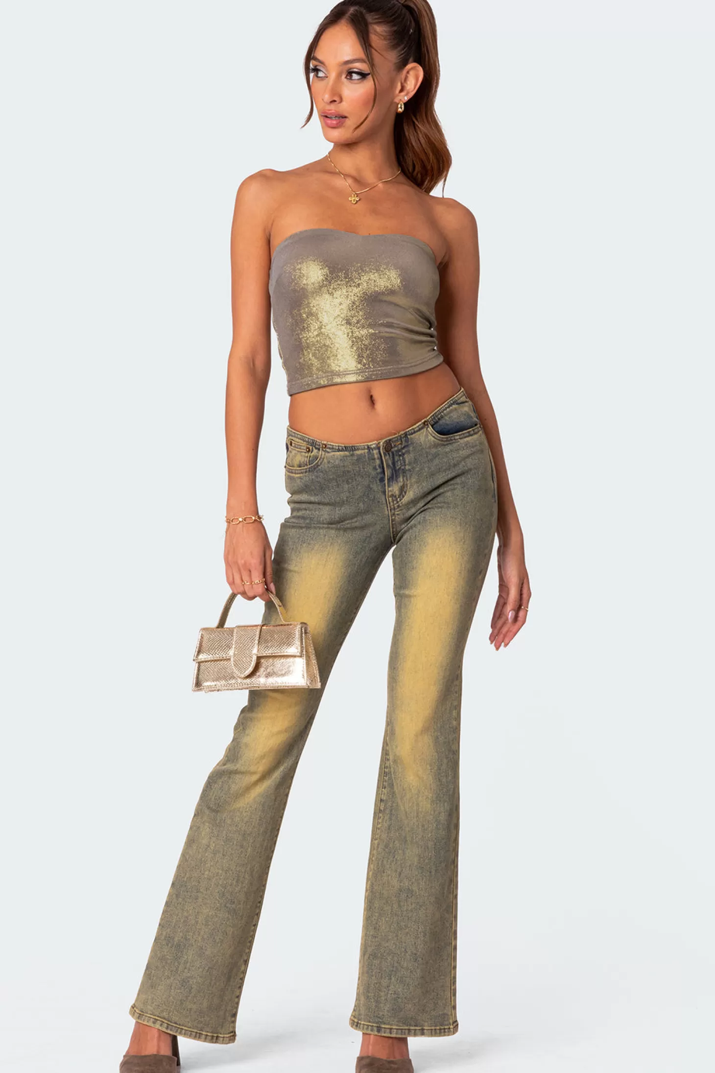 edikted Spotlight Metallic Tube Top* Crop Tops | Strapless Tops