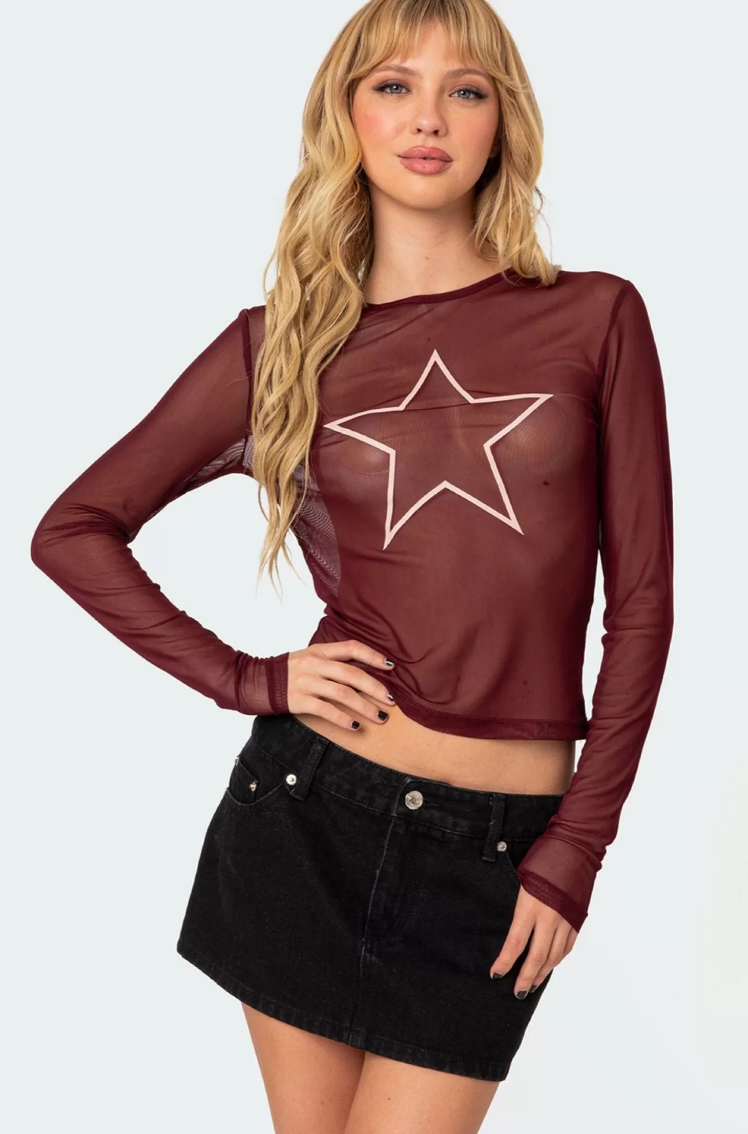 edikted Stargaze Sheer Mesh Top* Long Sleeve Tops | Graphic Tops