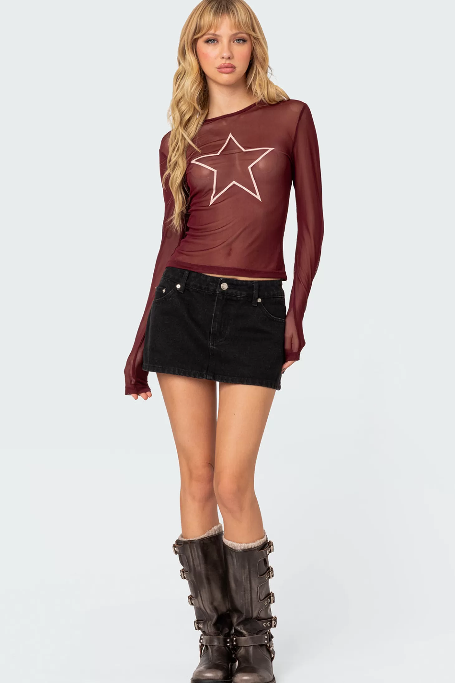 edikted Stargaze Sheer Mesh Top* Long Sleeve Tops | Graphic Tops