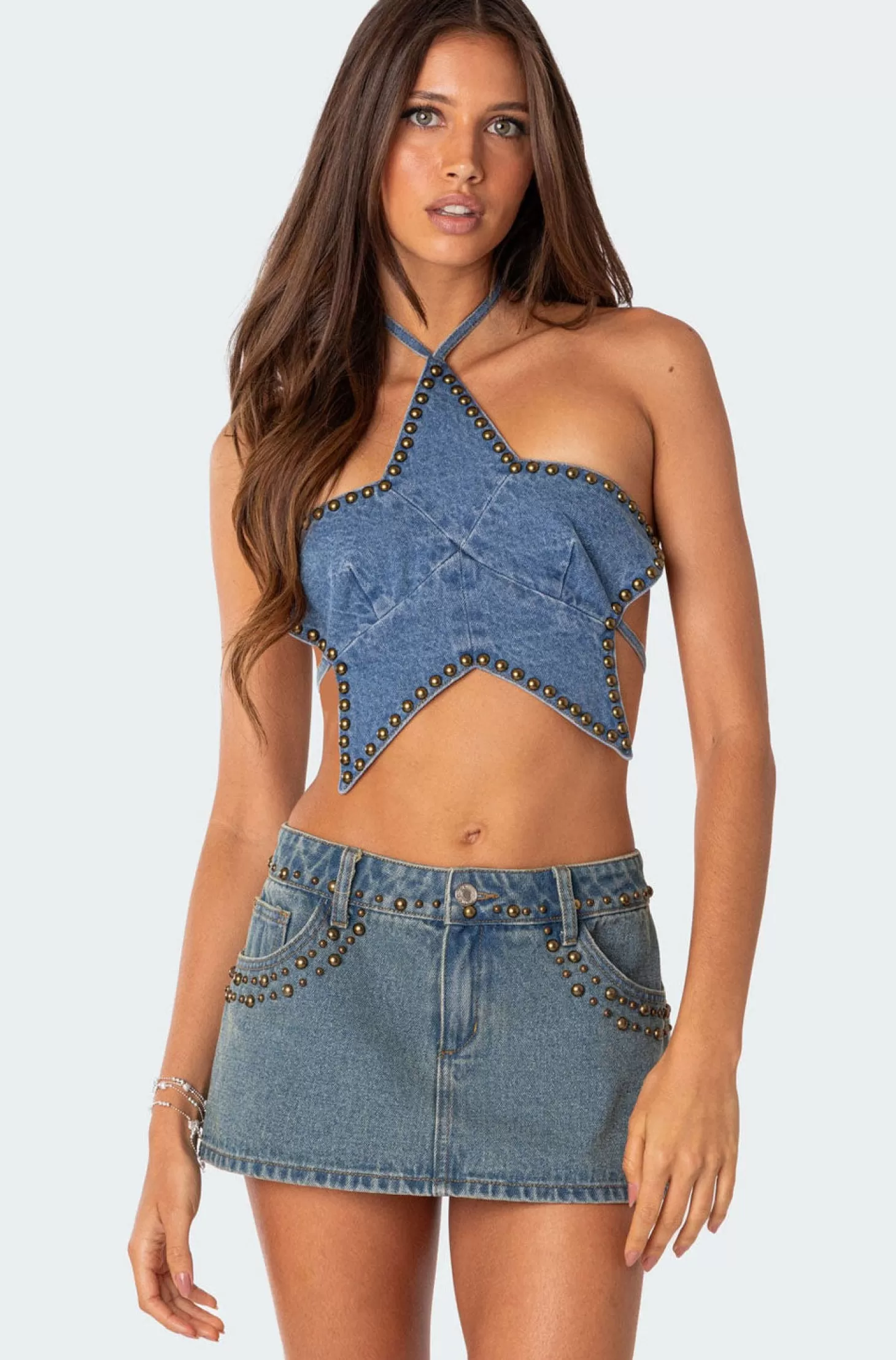 edikted Starlet Studded Denim Crop Top* Crop Tops | Denim Tops