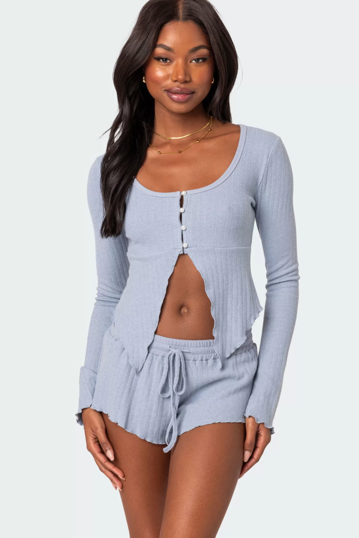 edikted Stay Cozy Split Front Ribbed Top* Crop Tops | Long Sleeve Tops