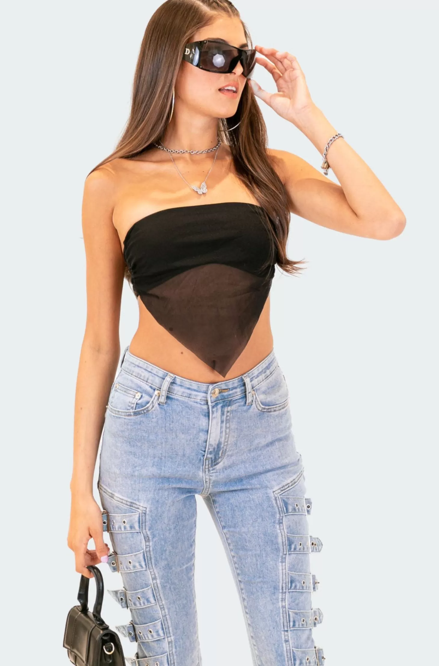 edikted Strapless Mesh Triangle Top* Crop Tops | Strapless Tops