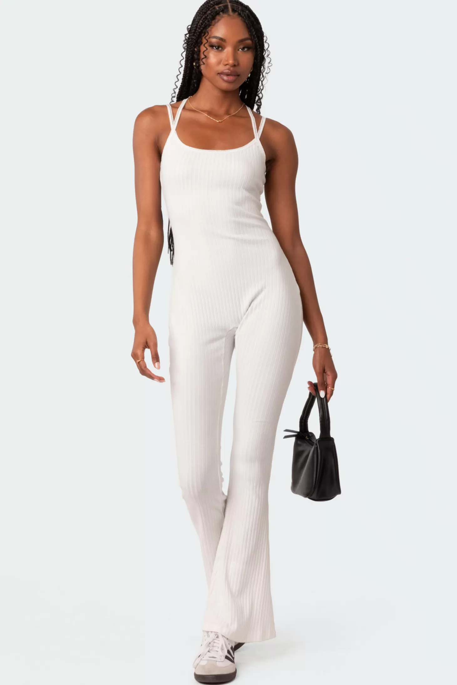 edikted Strappy Ribbed Open Back Flared Jumpsuit* Jumpsuits & Rompers