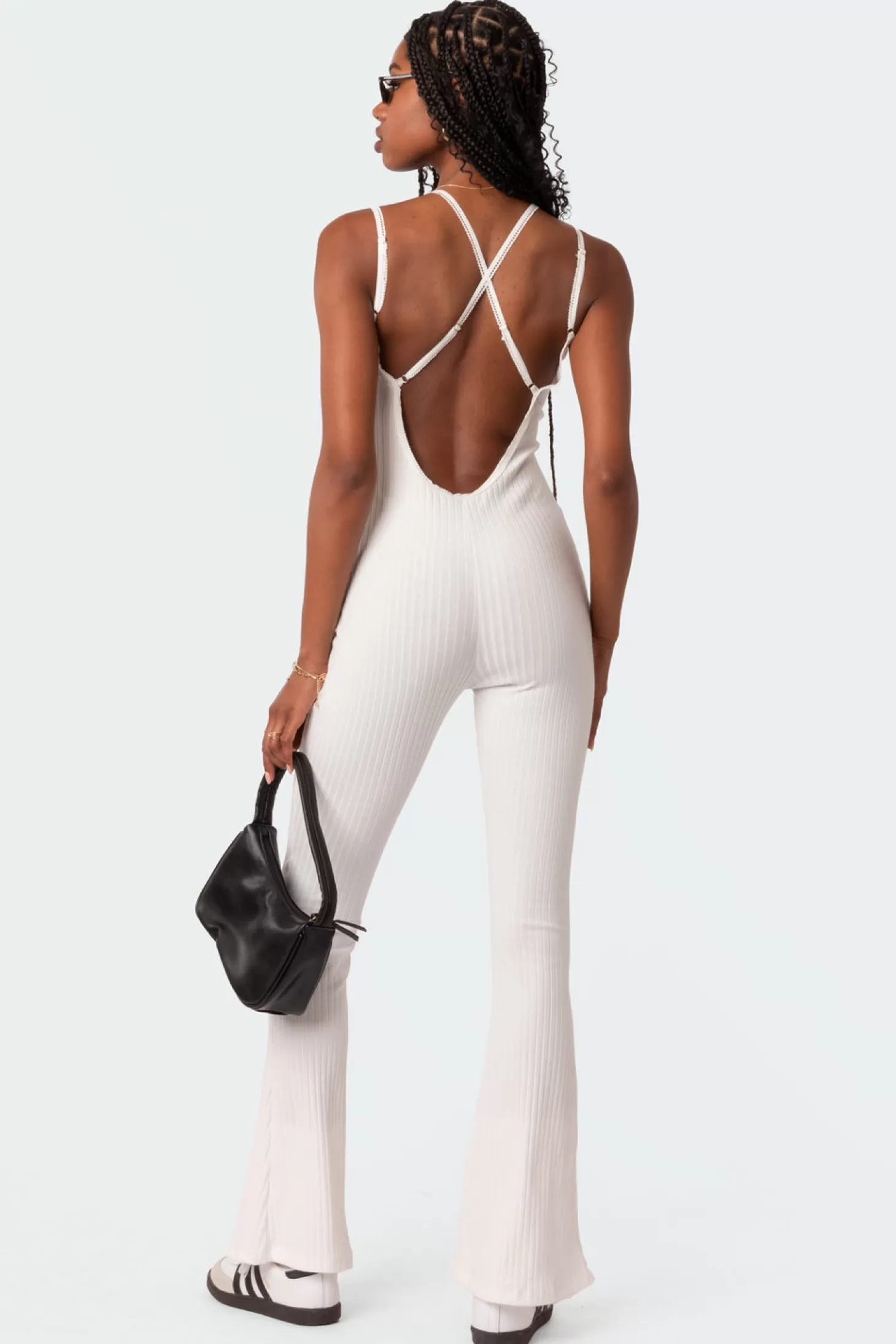 edikted Strappy Ribbed Open Back Flared Jumpsuit* Jumpsuits & Rompers