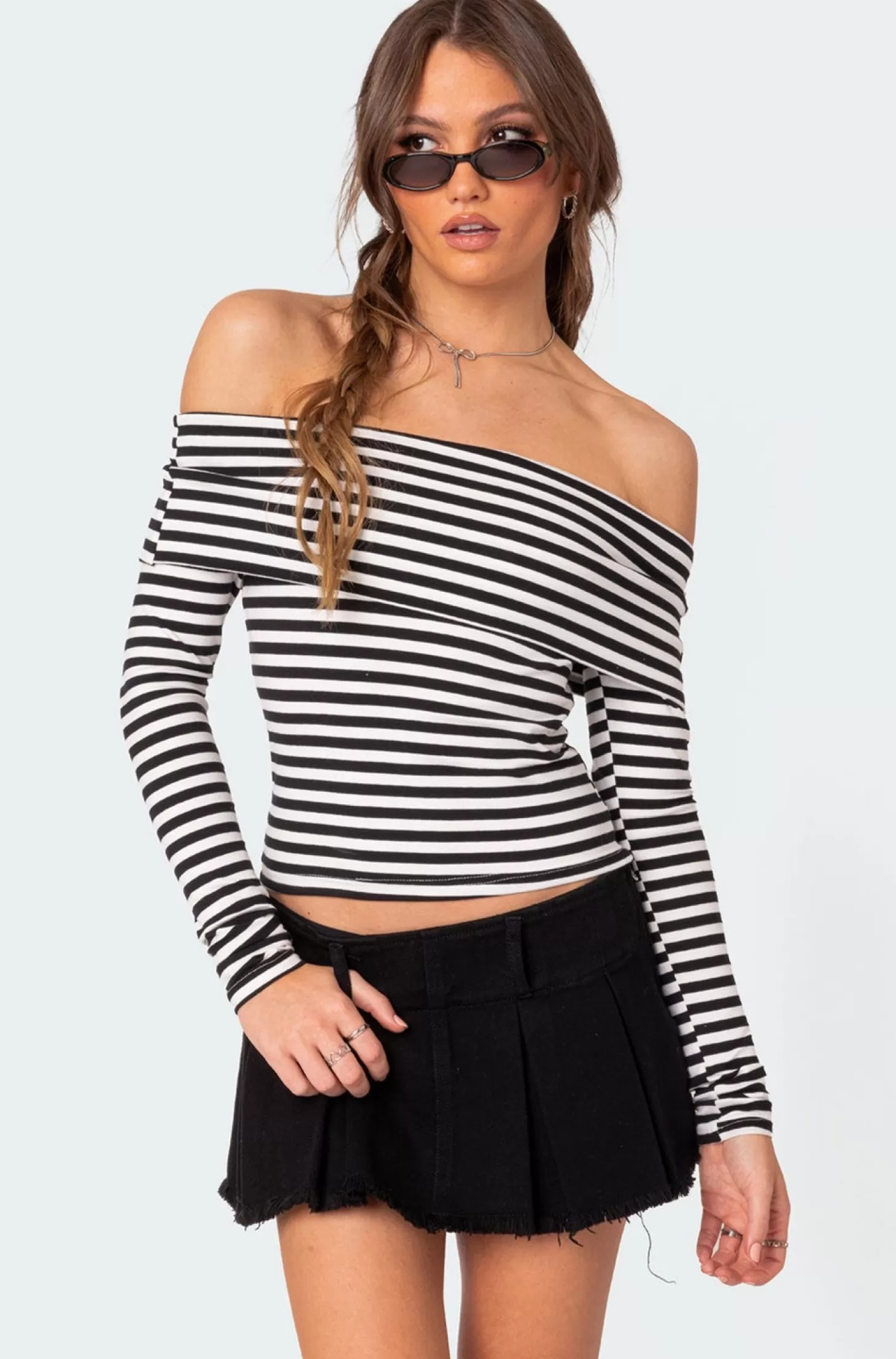 edikted Striped Fold Over Top* Long Sleeve Tops