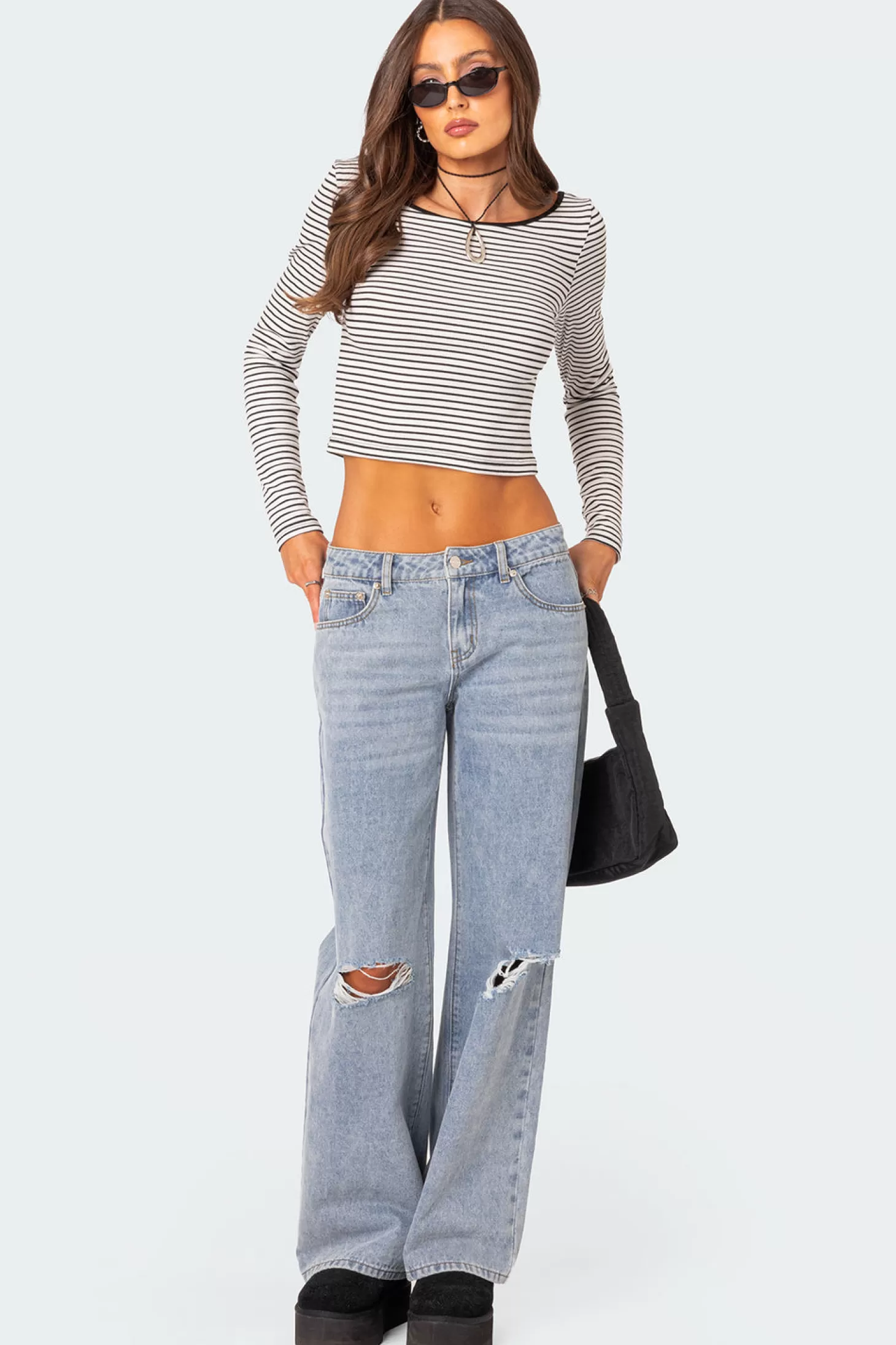 edikted Striped Scoop Back Long Sleeve Top* Crop Tops | Long Sleeve Tops