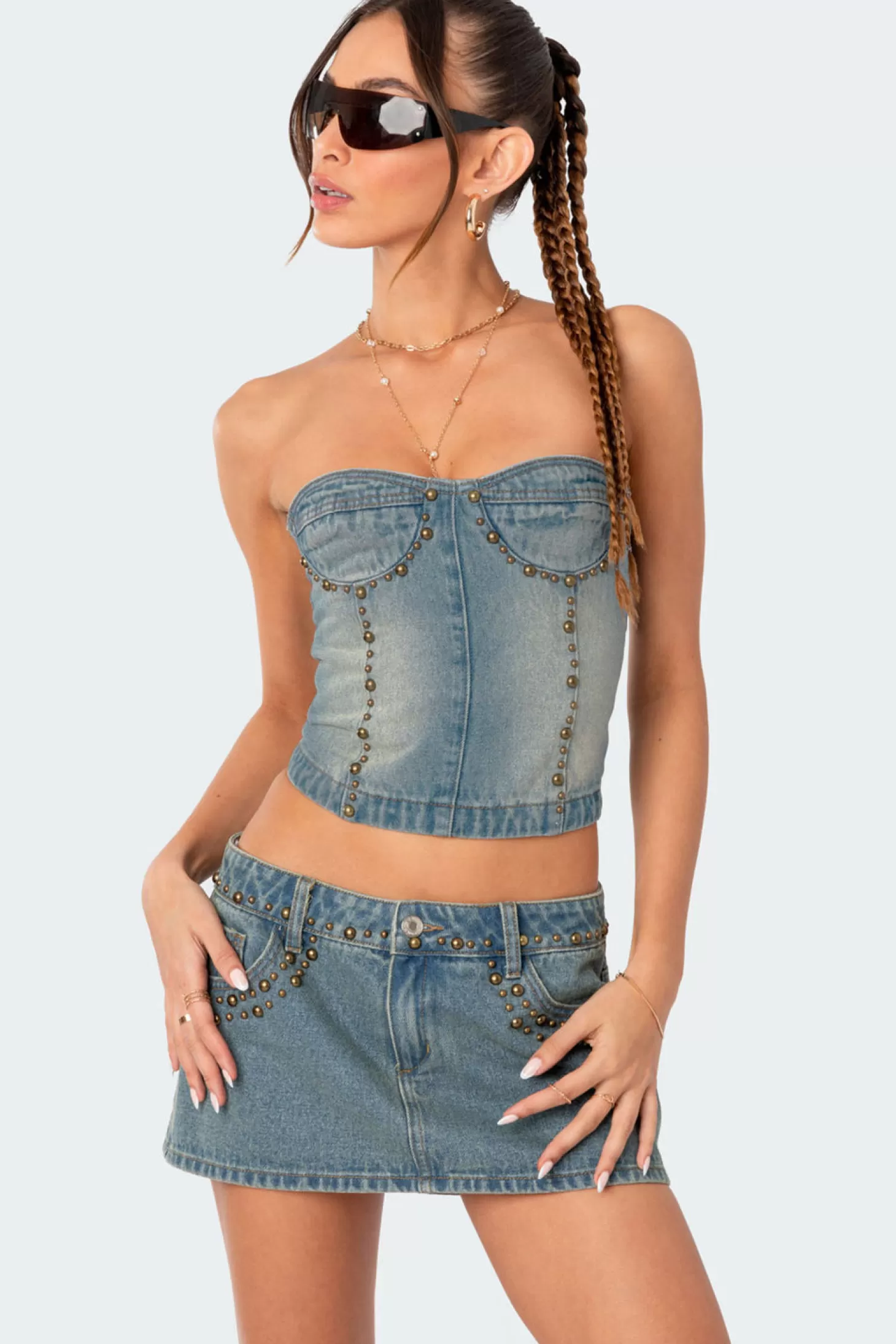 edikted Studded Washed Denim Lace Up Corset* Corsets | Corsets