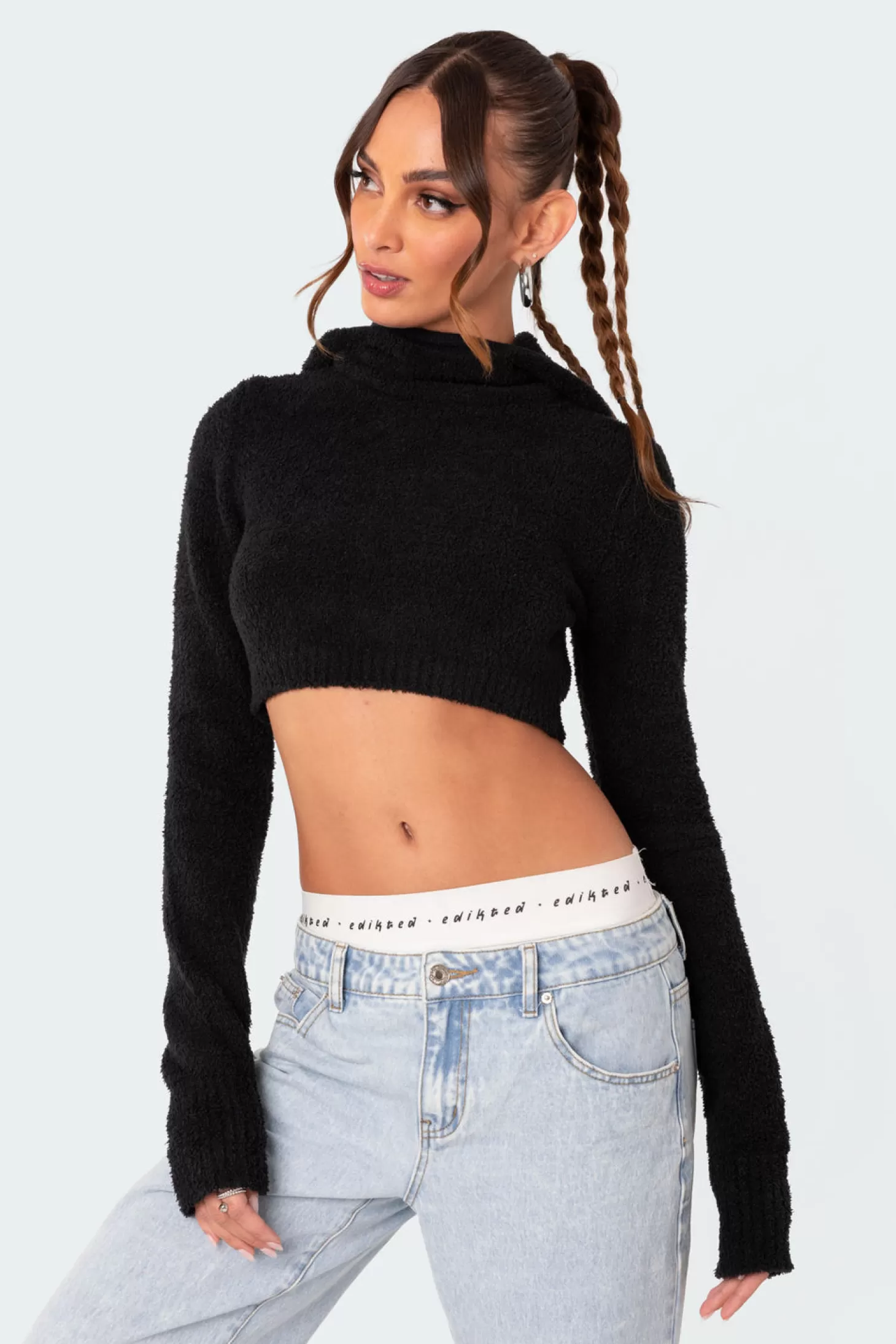 edikted Super Soft High Neck Cropped Knit Hoodie* Crop Tops | Sweaters & Cardigans