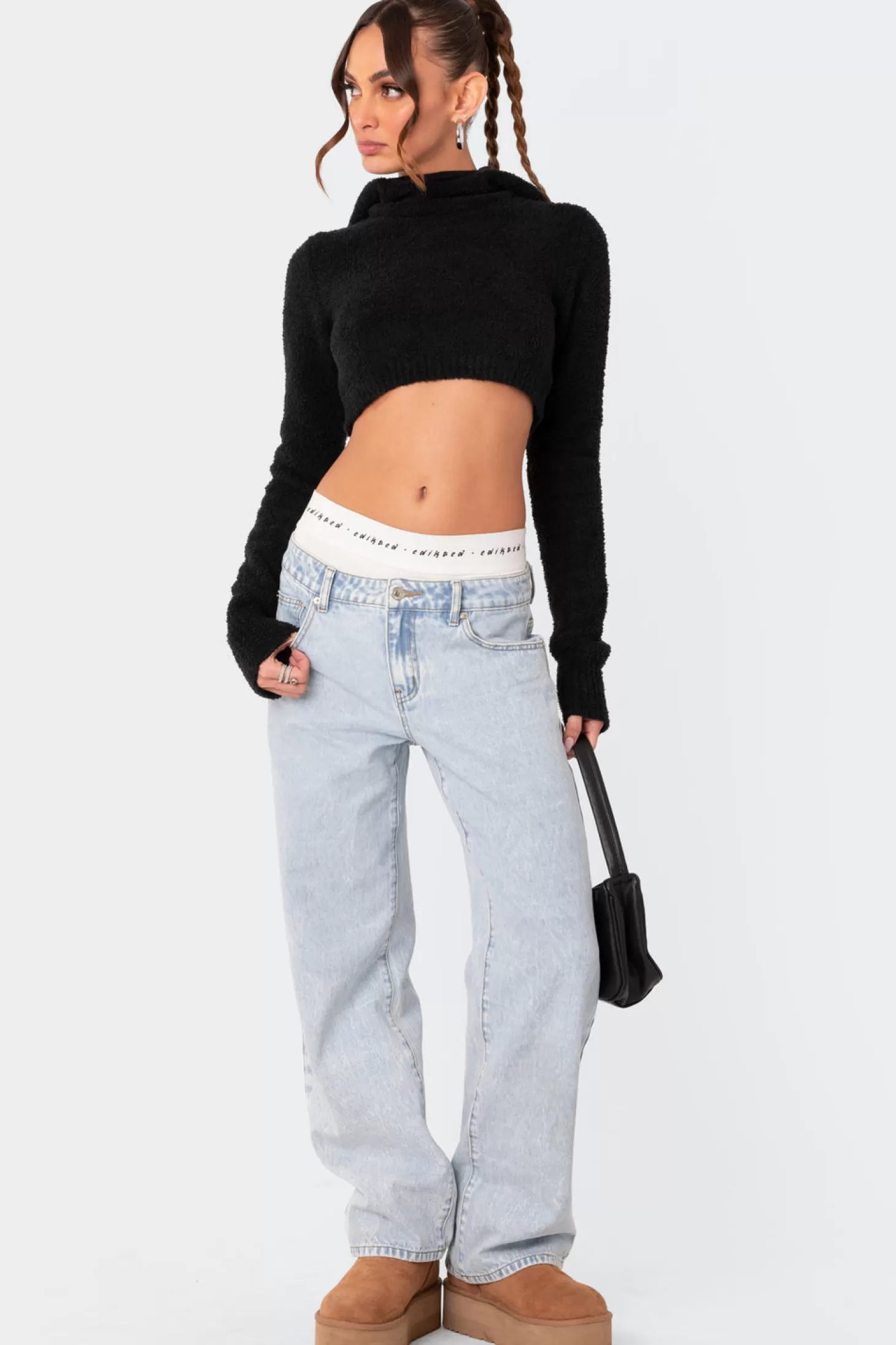 edikted Super Soft High Neck Cropped Knit Hoodie* Crop Tops | Sweaters & Cardigans