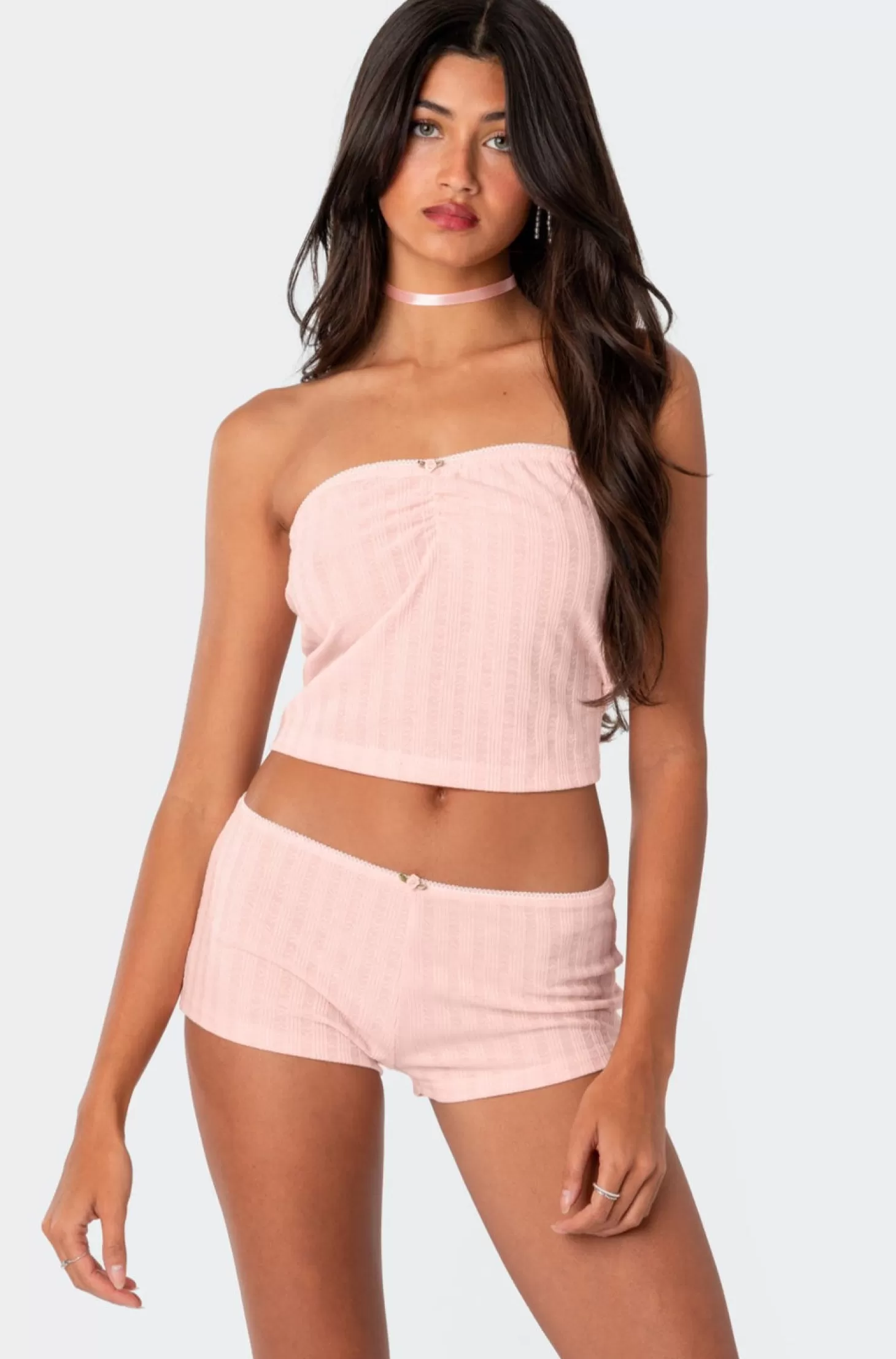 edikted Sweetpea Ruched Pointelle Tube Top* Strapless Tops | Loungewear