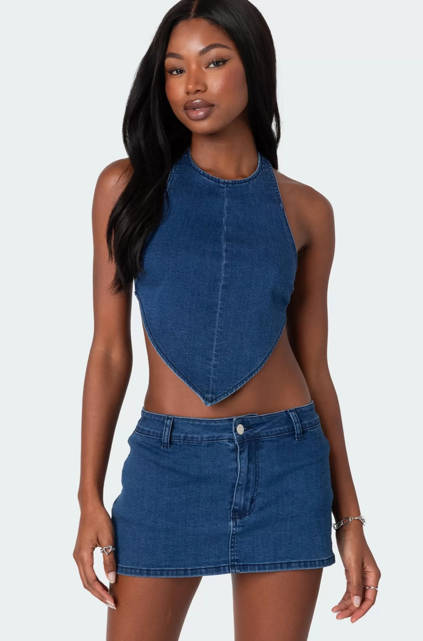 edikted Sydnie Denim Open Back Top* Crop Tops | Denim Tops