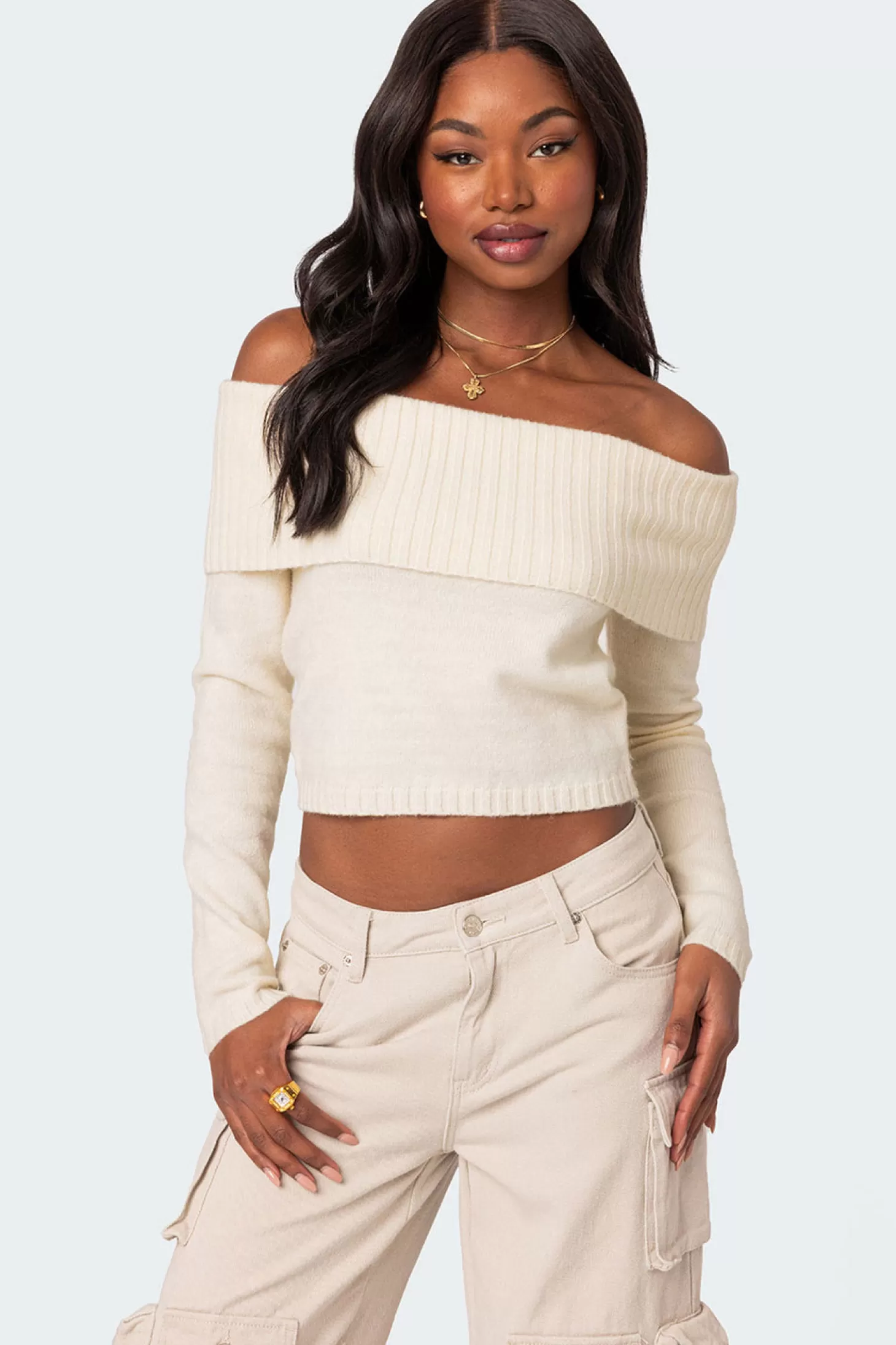 edikted Tamara Fold Over Knit Top* Long Sleeve Tops | Knitted Tops