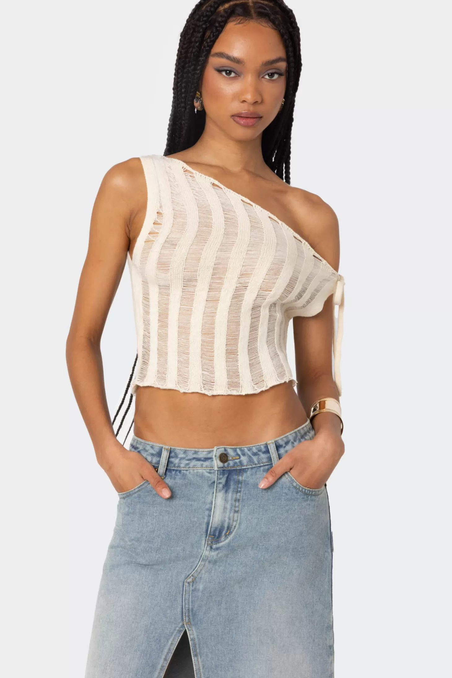 edikted Tamra Sheer Knit Asymmetric Top* Knitted Tops | Tops