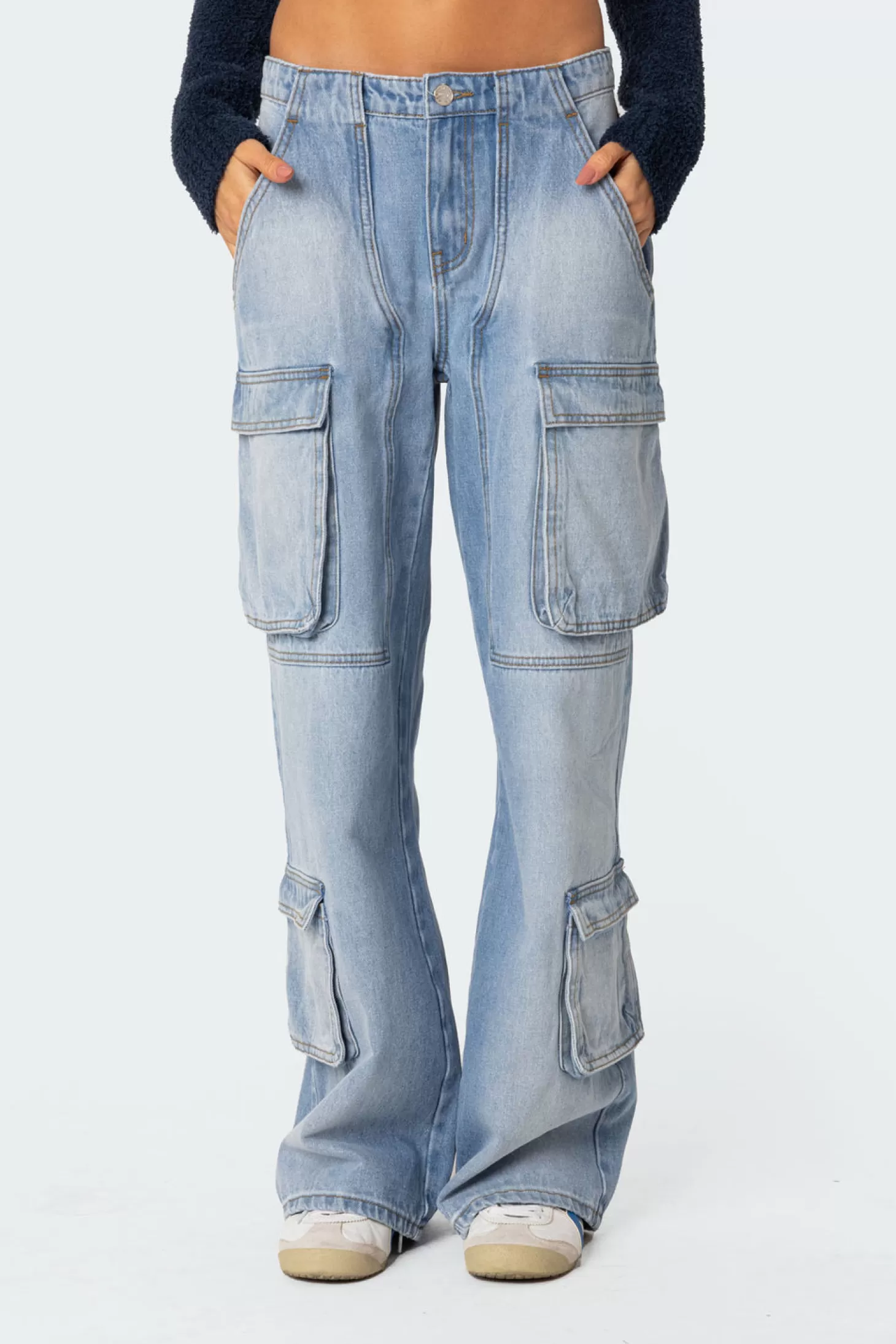 edikted Tara Low Rise Denim Cargo Jeans* Jeans | Jeans