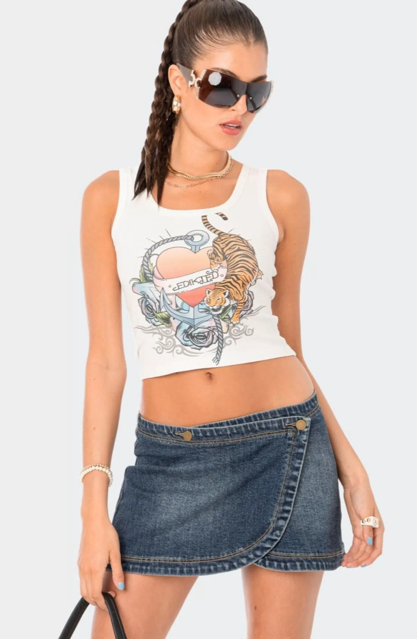 edikted Tattoo Ribbed Tank Top* Crop Tops