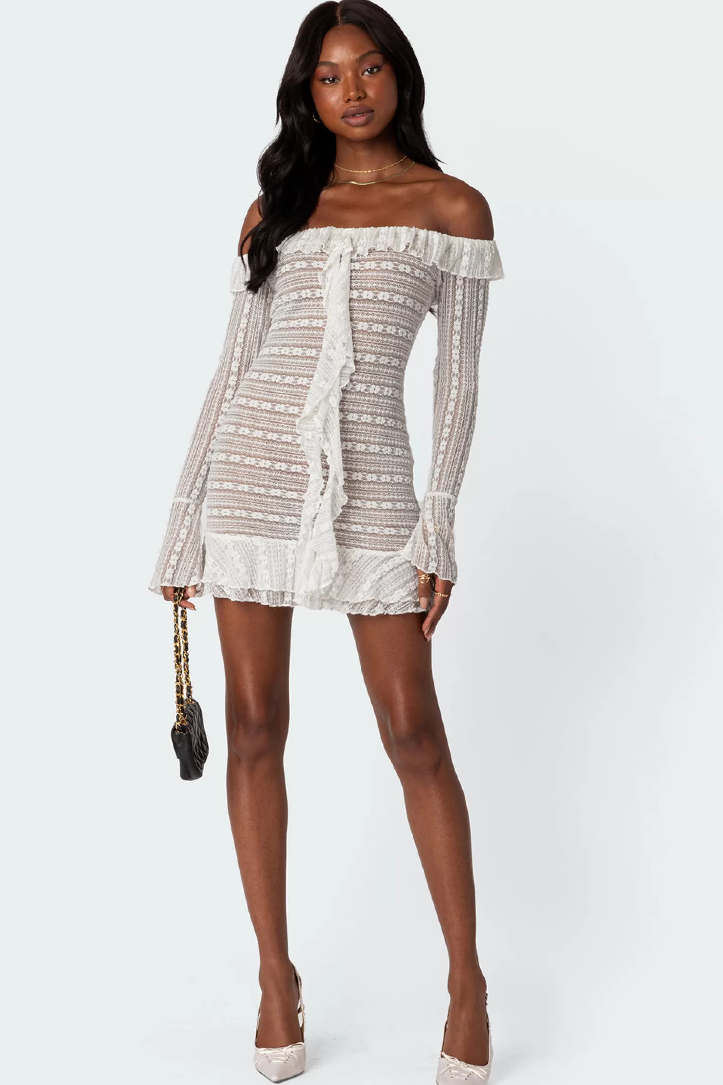 edikted Textured Sheer Lace Mini Dress* Mini Dresses | Long Sleeve Tops