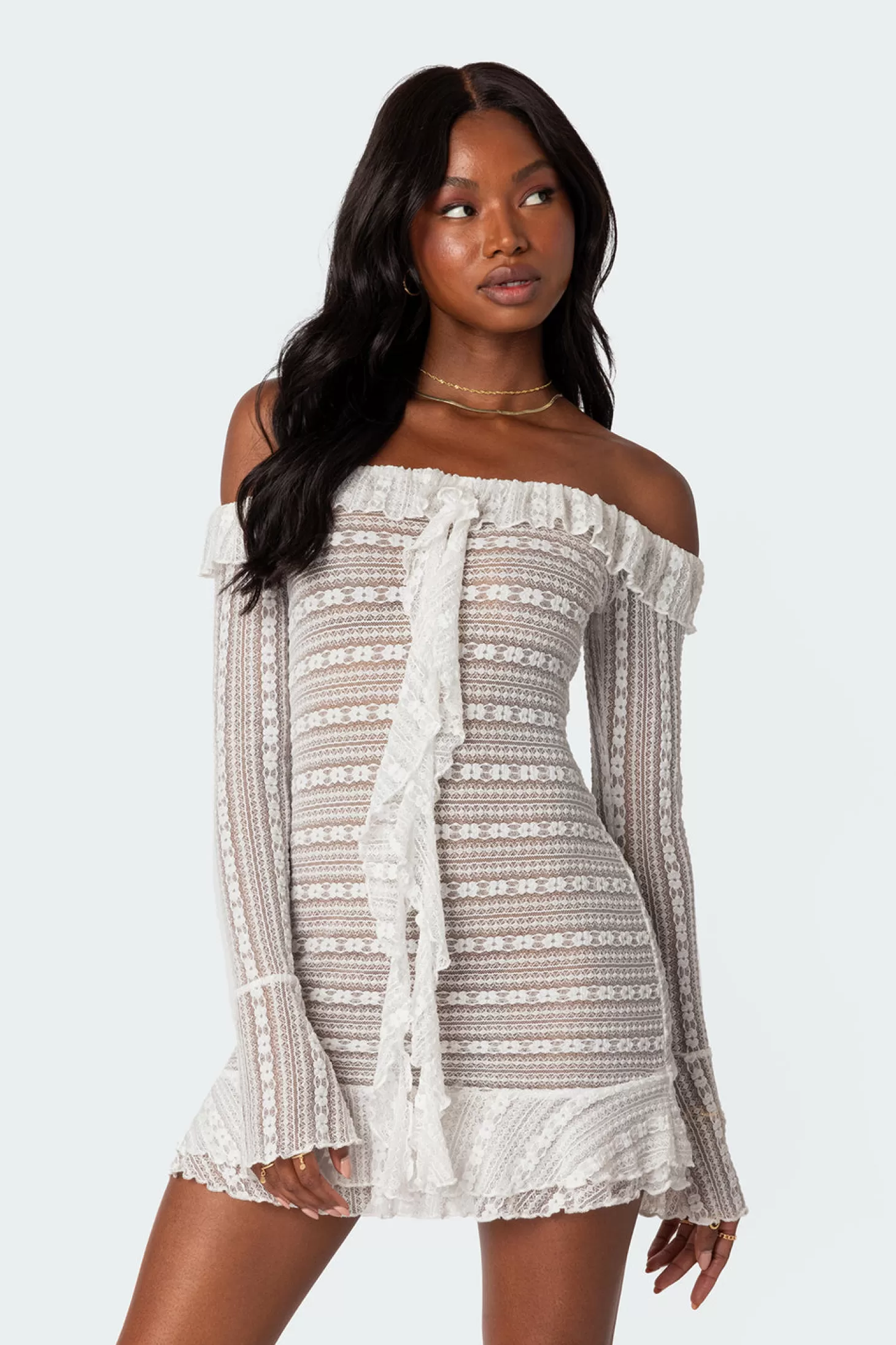 edikted Textured Sheer Lace Mini Dress* Mini Dresses | Long Sleeve Tops