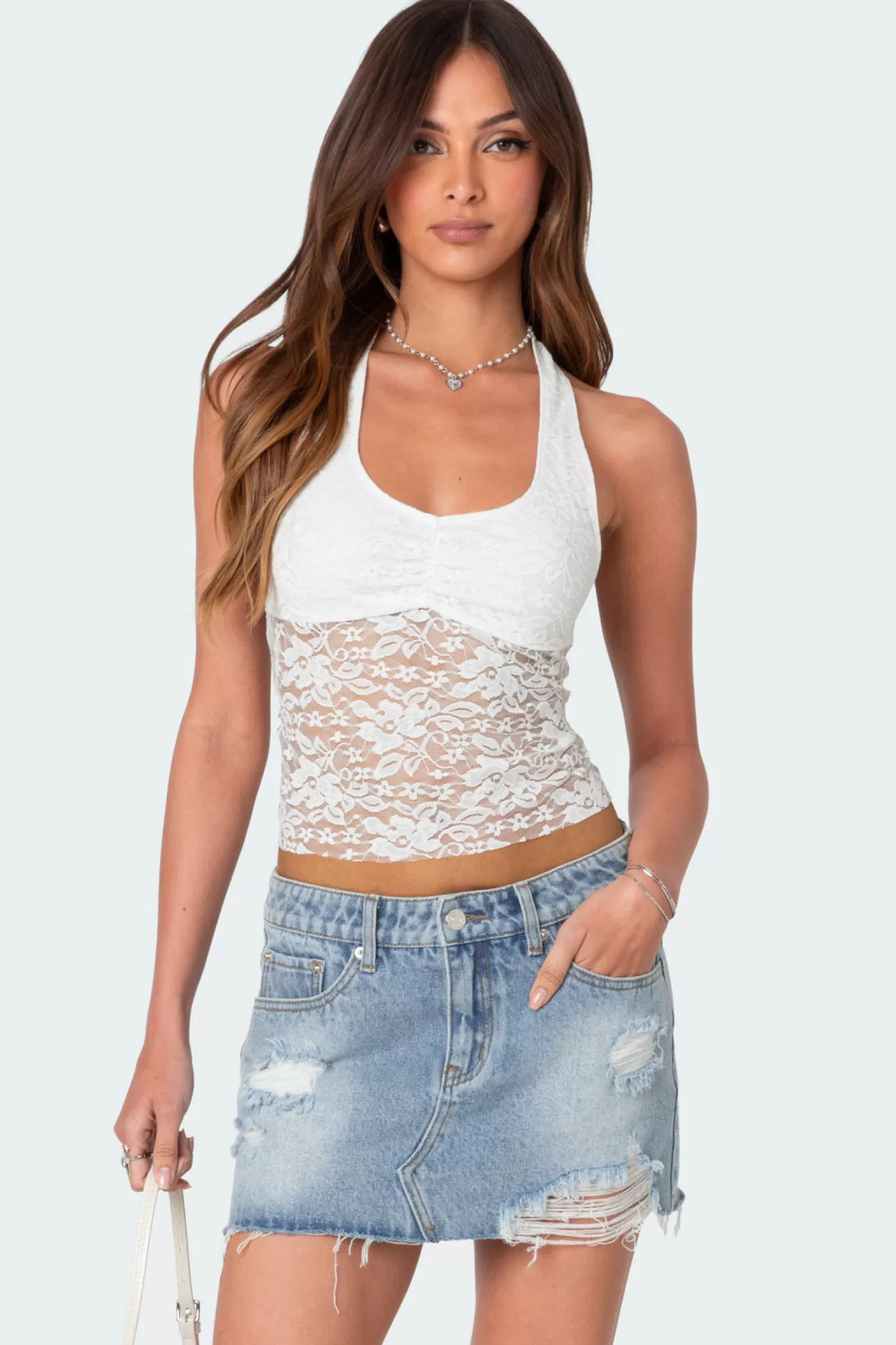 edikted Tia Sheer Lace Halter Top* Tops