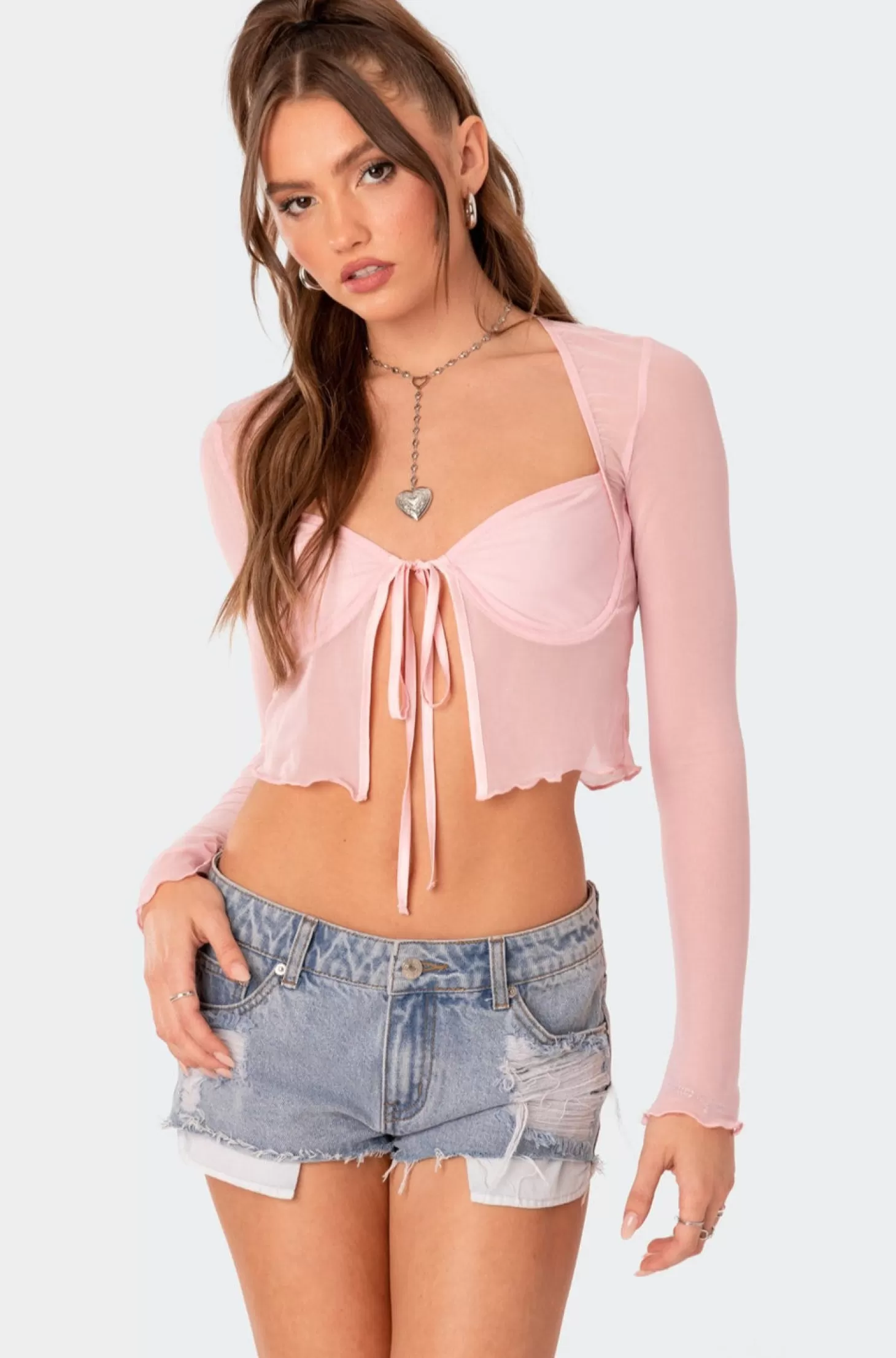 edikted Tie Front Cupped Mesh Top* Crop Tops | Corsets