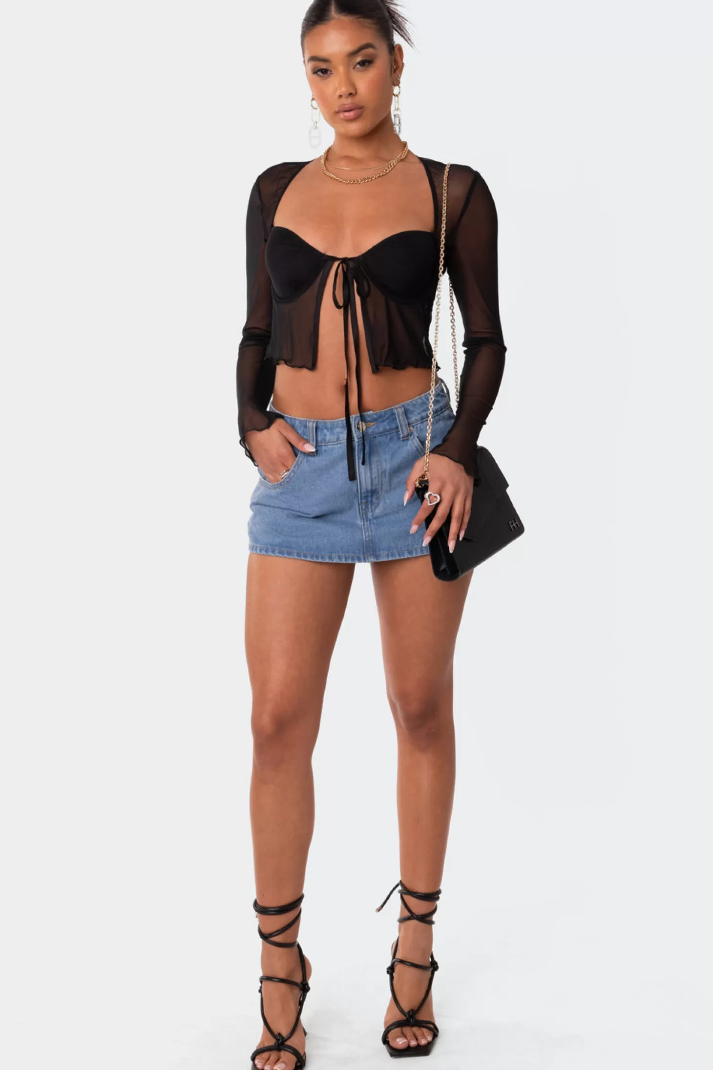 edikted Tie Front Cupped Mesh Top* Crop Tops | Corsets