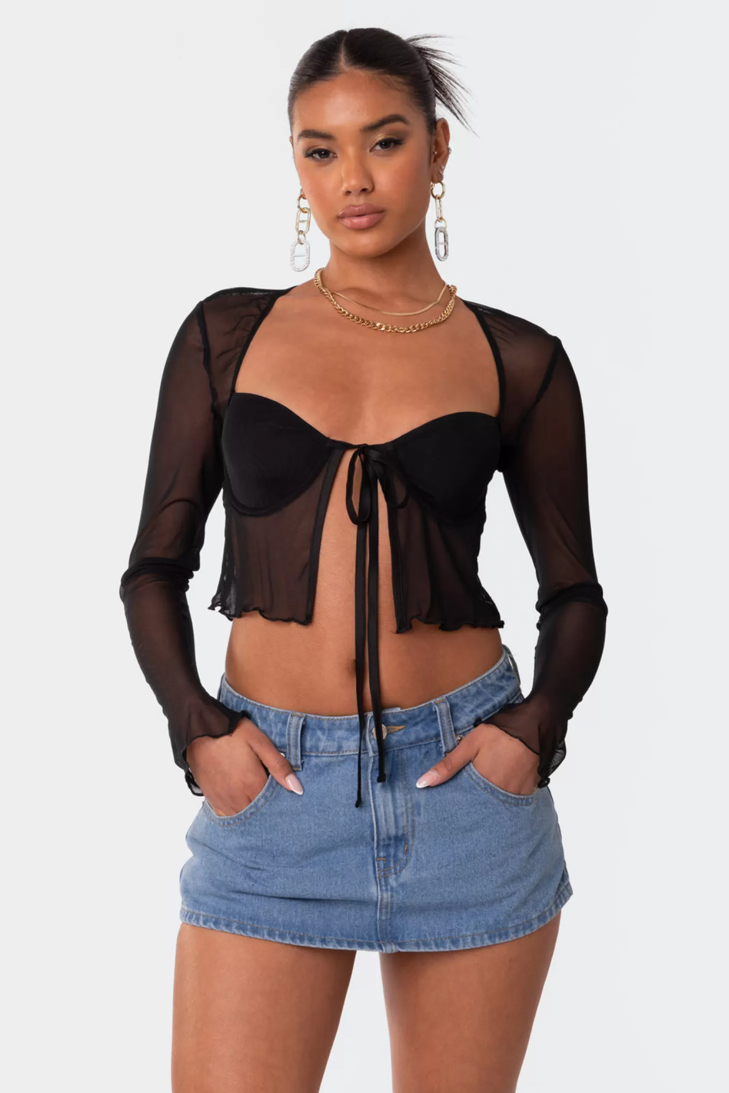 edikted Tie Front Cupped Mesh Top* Crop Tops | Corsets