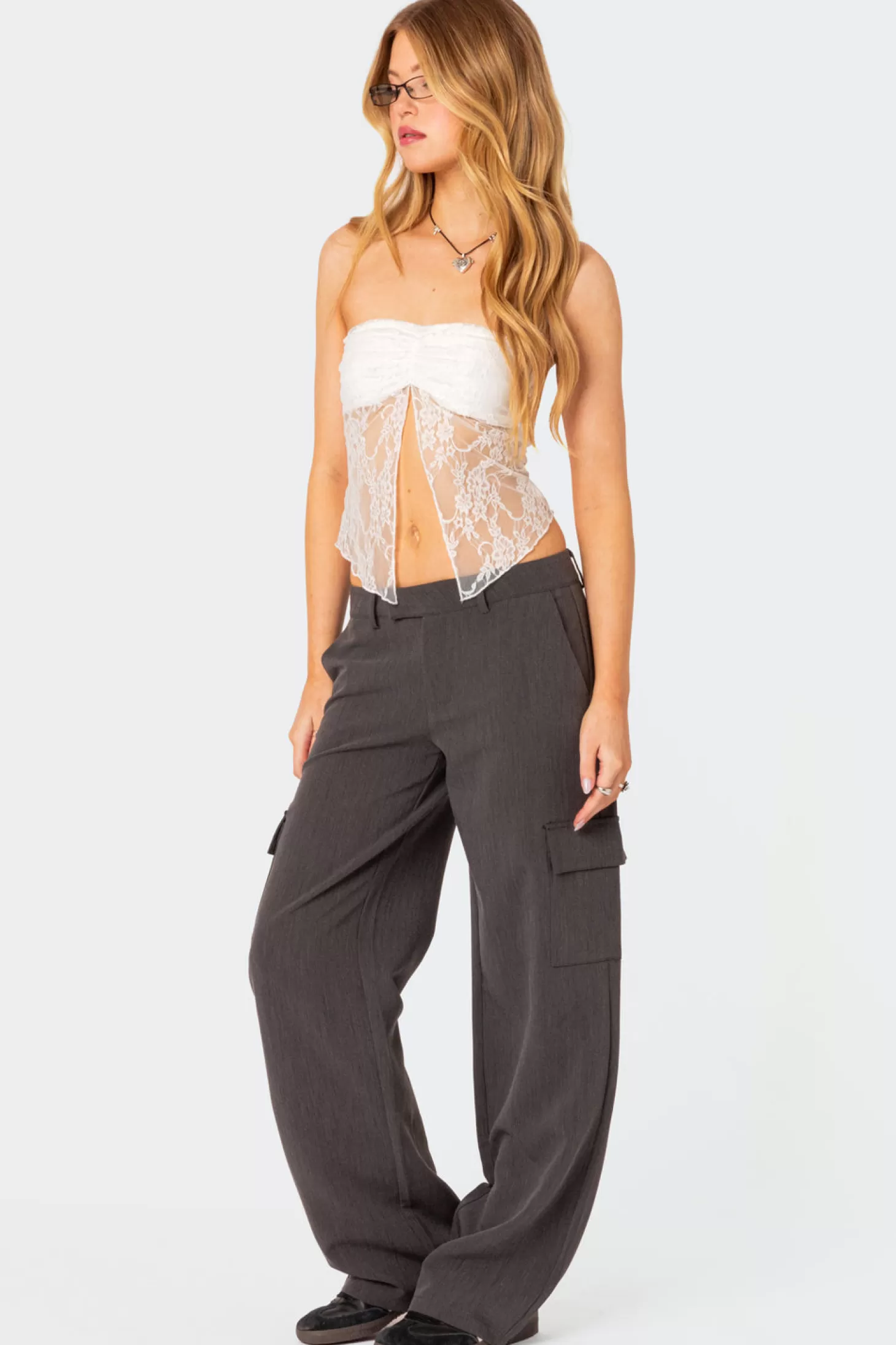 edikted Twilight Sheer Lace Split Front Top* Strapless Tops | Tops