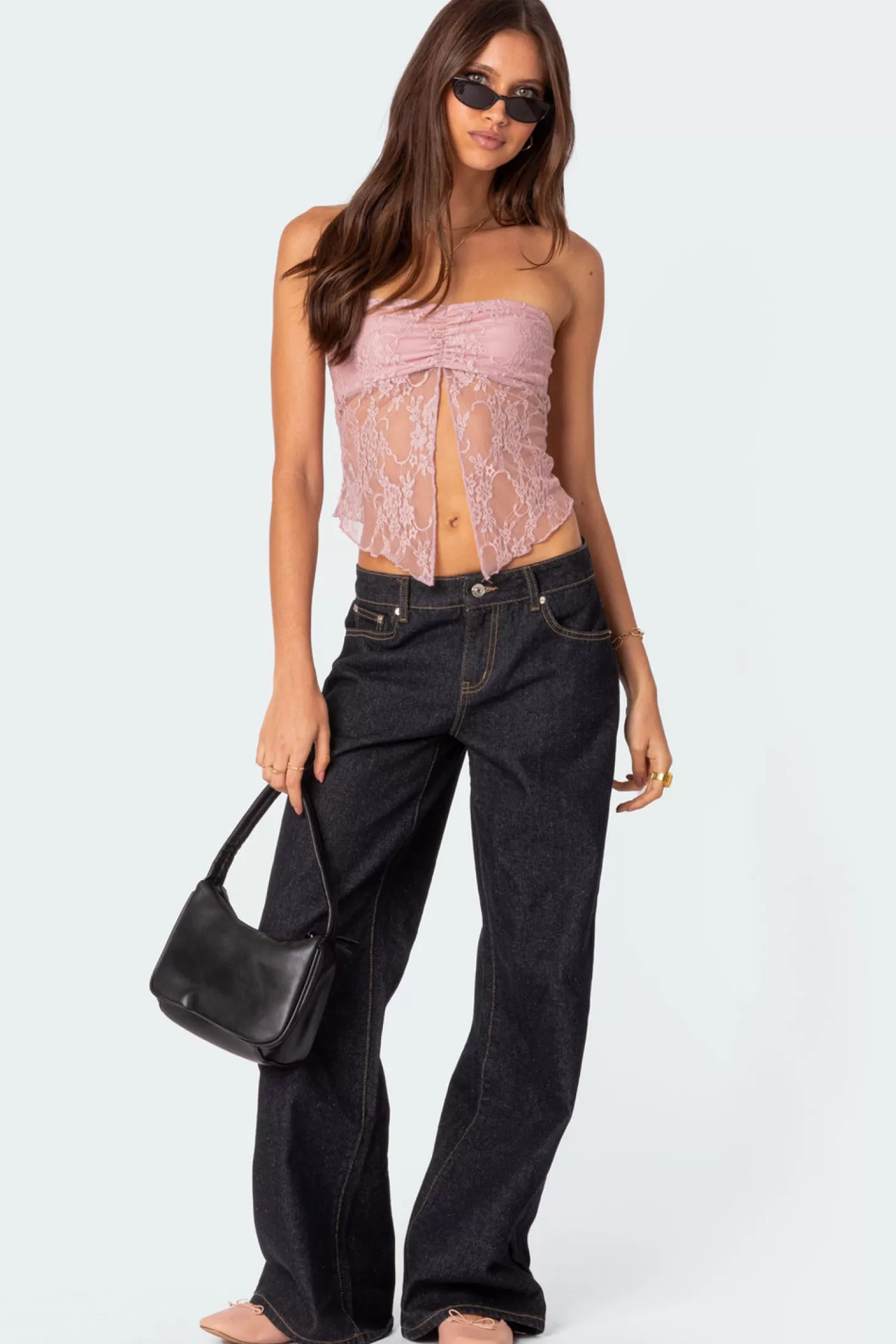 edikted Twilight Sheer Lace Split Front Top* Crop Tops | Strapless Tops