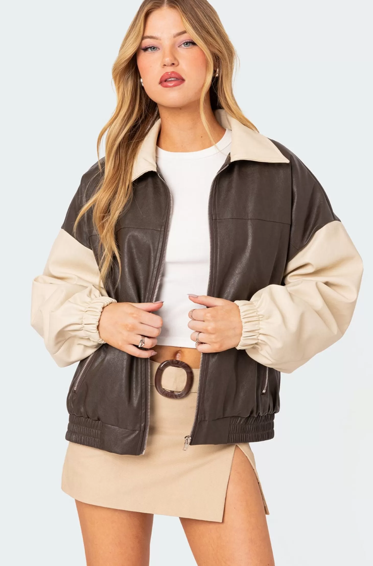 edikted Two Tone Faux Leather Bomber Jacket* Jackets & Coats