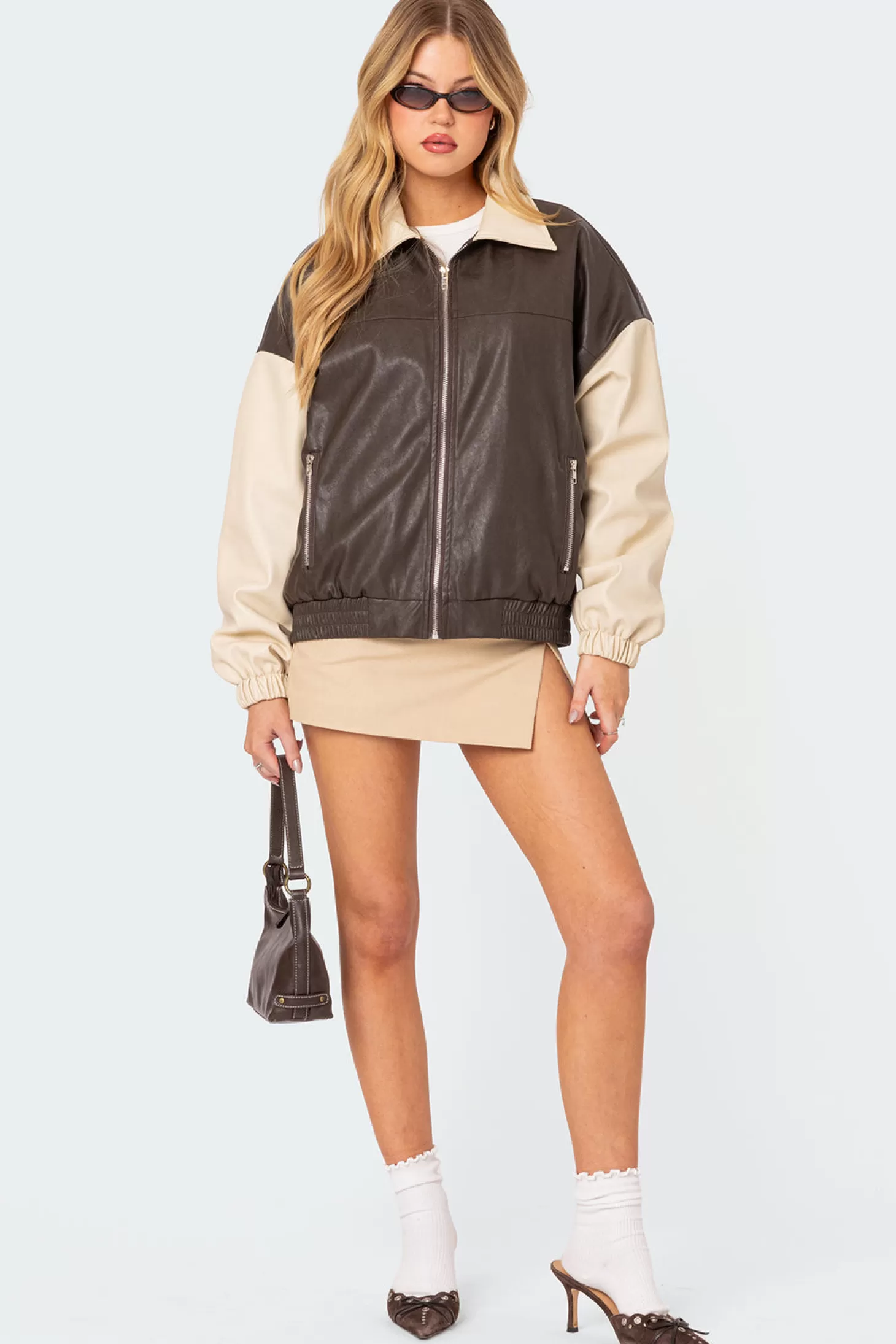 edikted Two Tone Faux Leather Bomber Jacket* Jackets & Coats