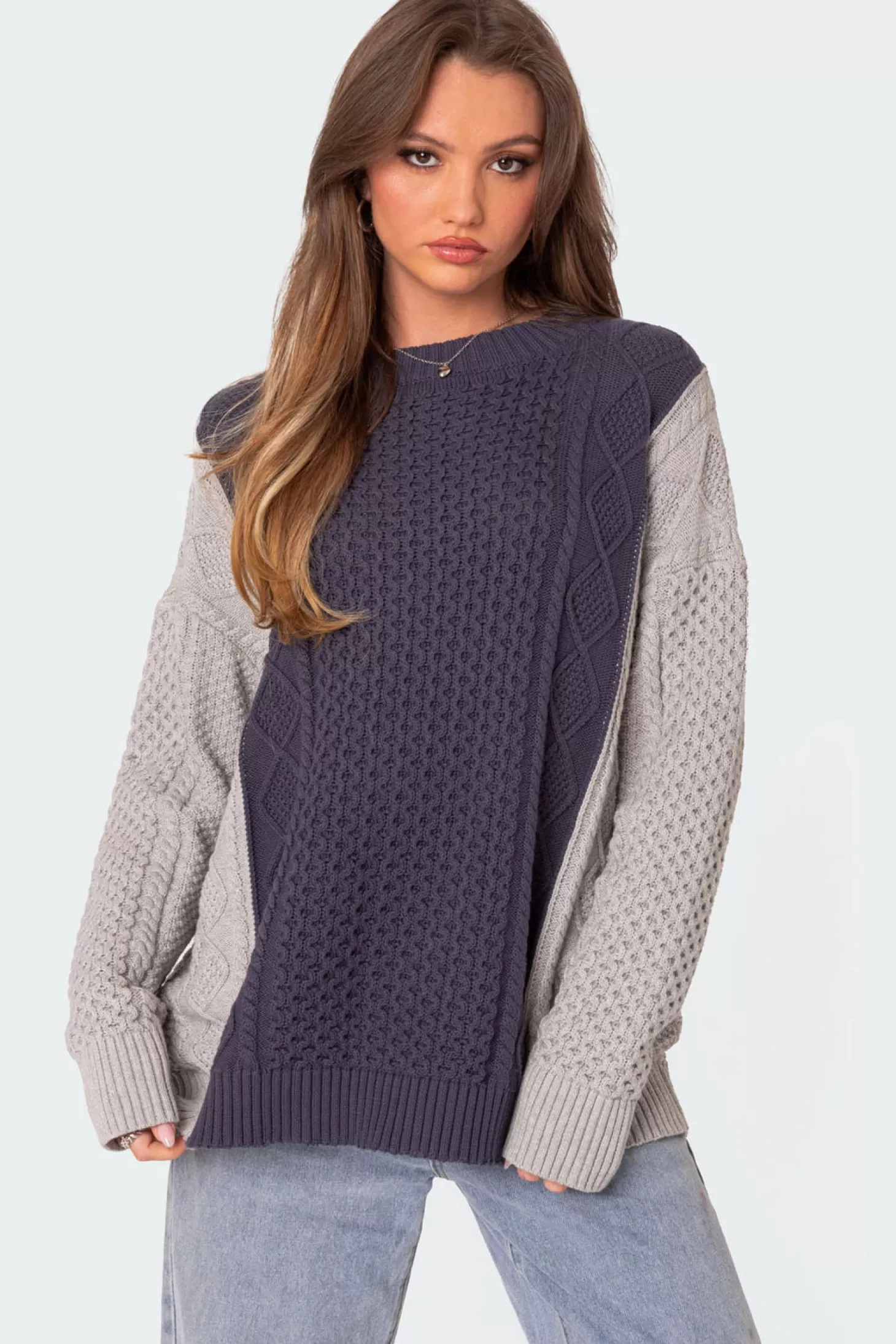 edikted Two Tone Oversized Cable Knit Sweater* Sweaters & Cardigans | Long Sleeve Tops