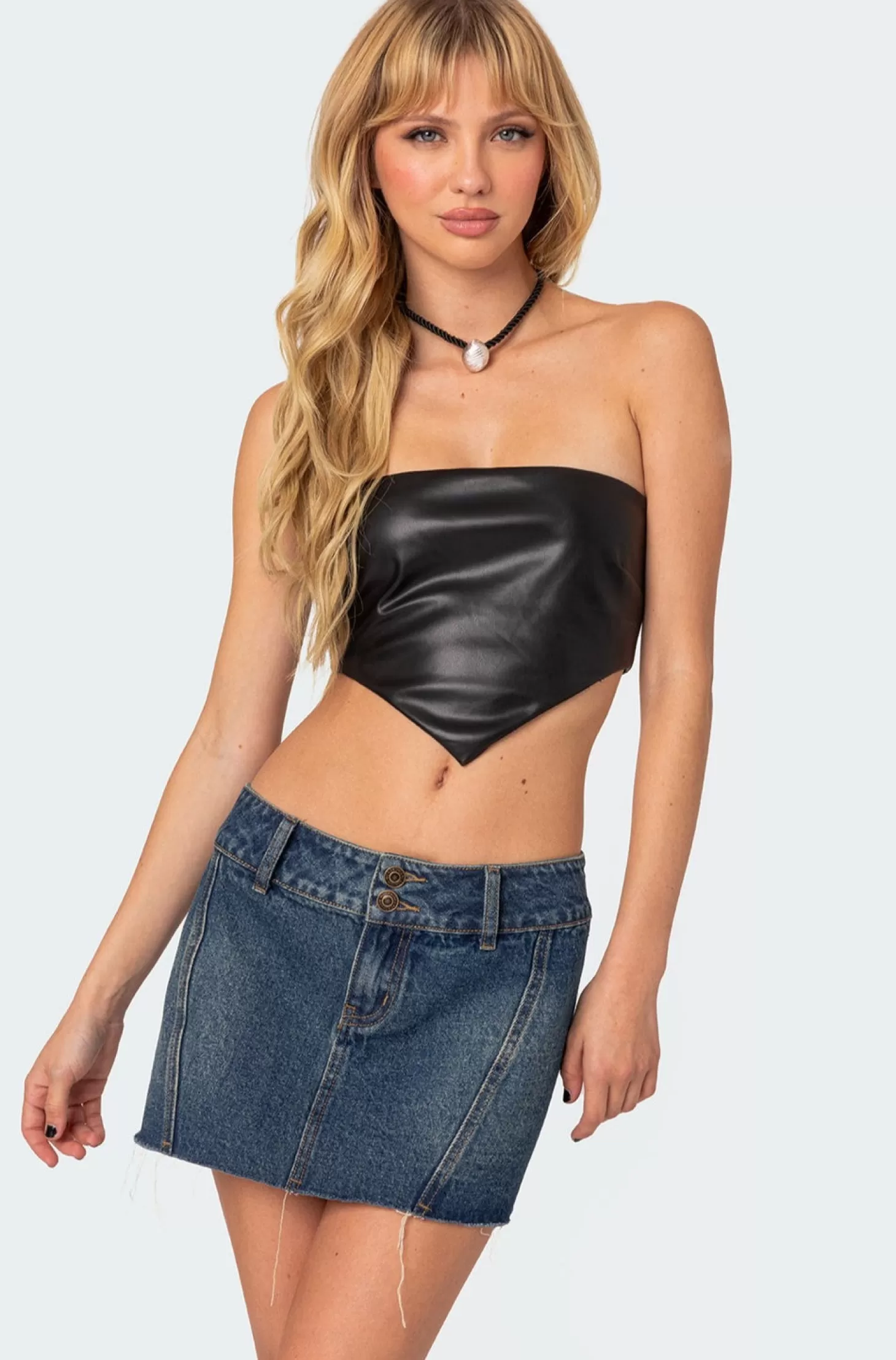 edikted Vic Triangle Faux Leather Crop Top* Crop Tops | Strapless Tops