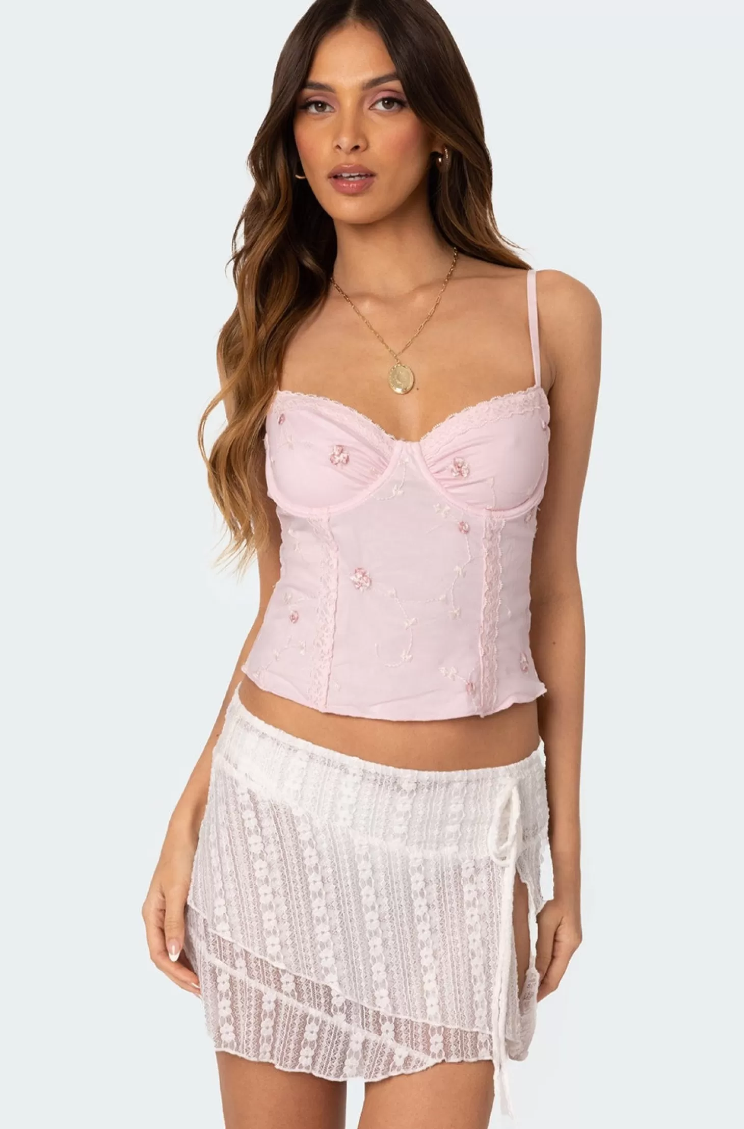 edikted Victoria Embroidered Mesh Bra Top* Corsets | Corsets