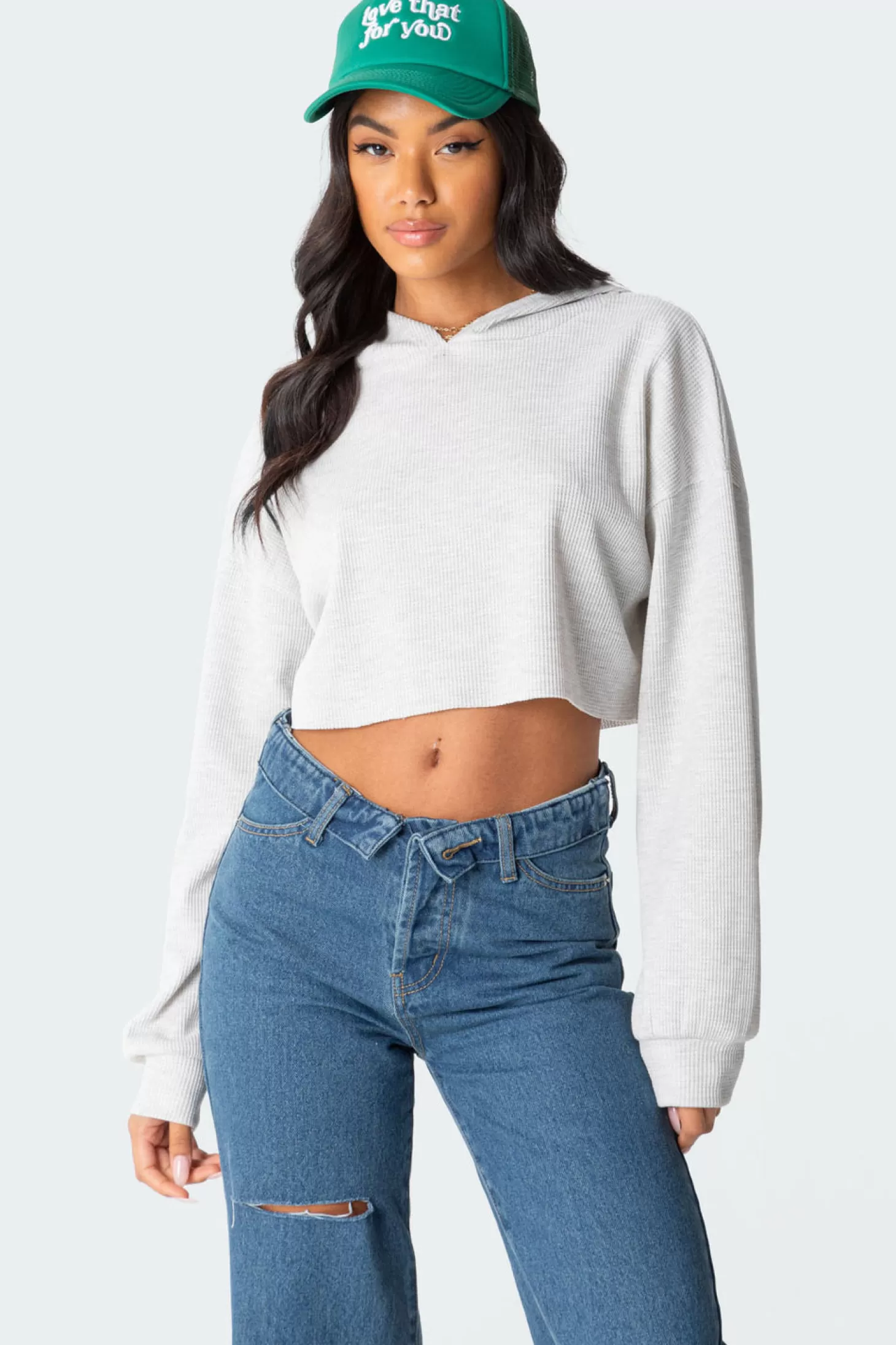 edikted Waffle Oversized Cropped Hoodie* Crop Tops | Hoodies & Sweatshirts