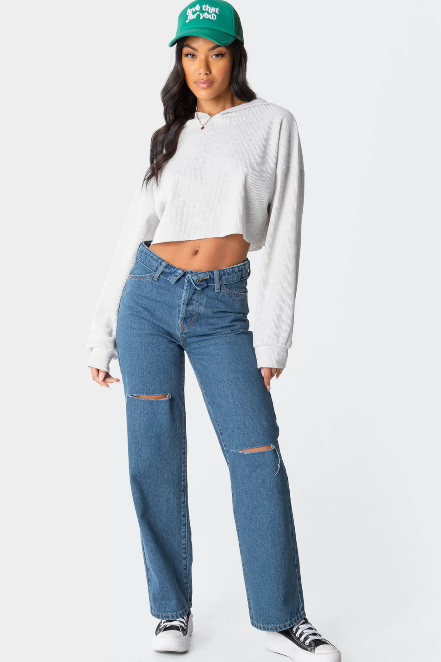 edikted Waffle Oversized Cropped Hoodie* Crop Tops | Hoodies & Sweatshirts