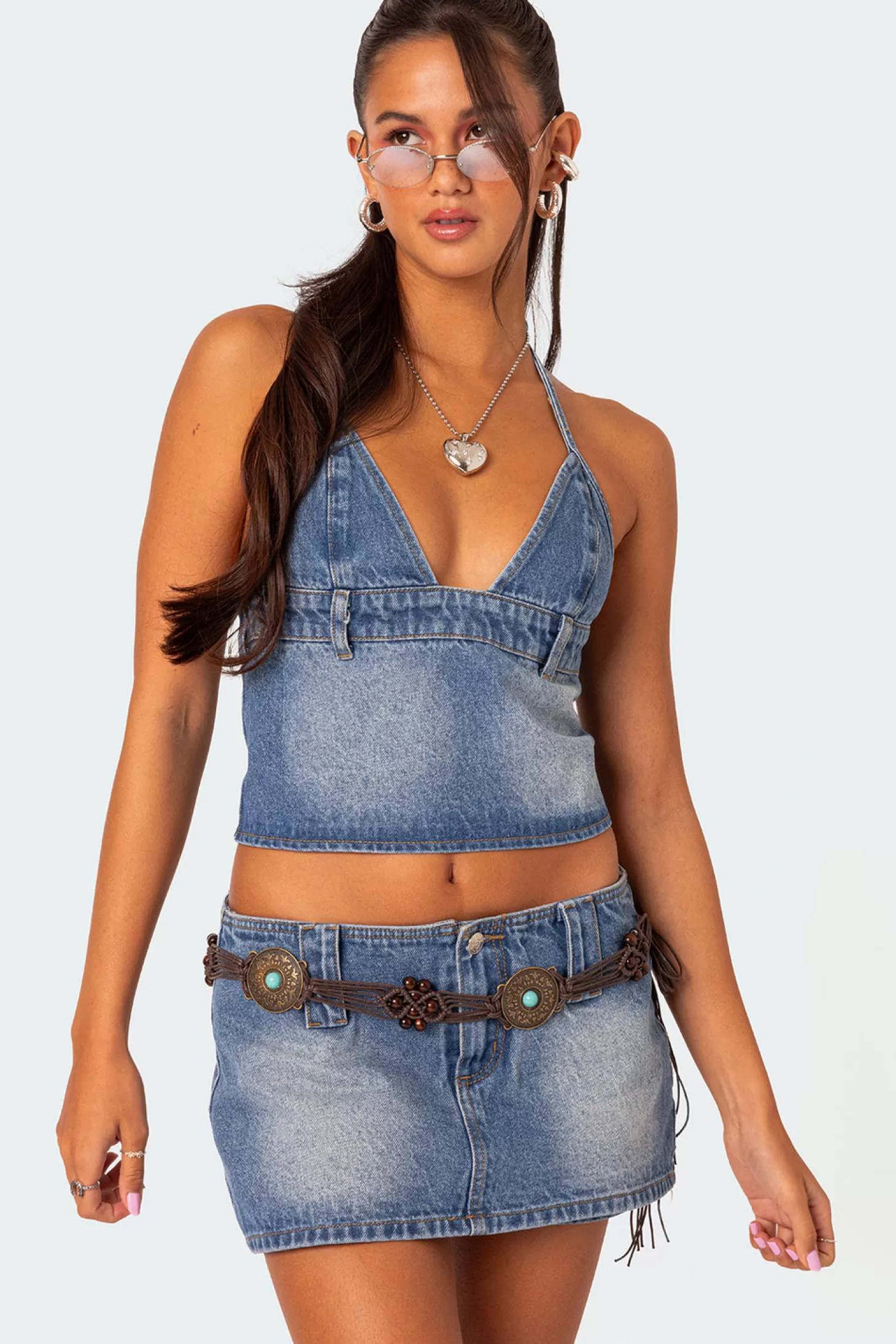 edikted Wanona Denim Halter Top* Crop Tops | Denim Tops