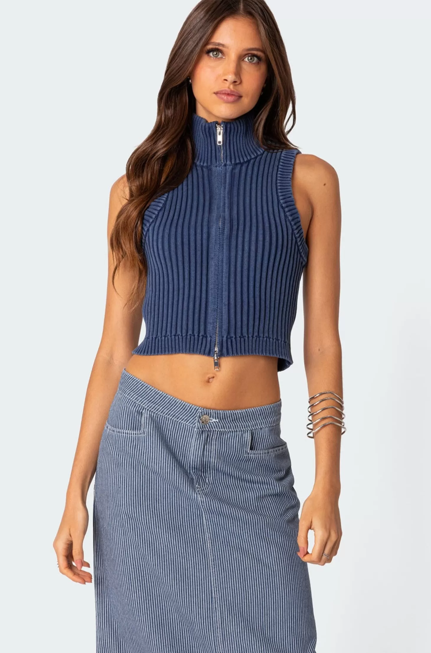 edikted Washed Zip Up Knit Tank Top* Crop Tops | Knitted Tops